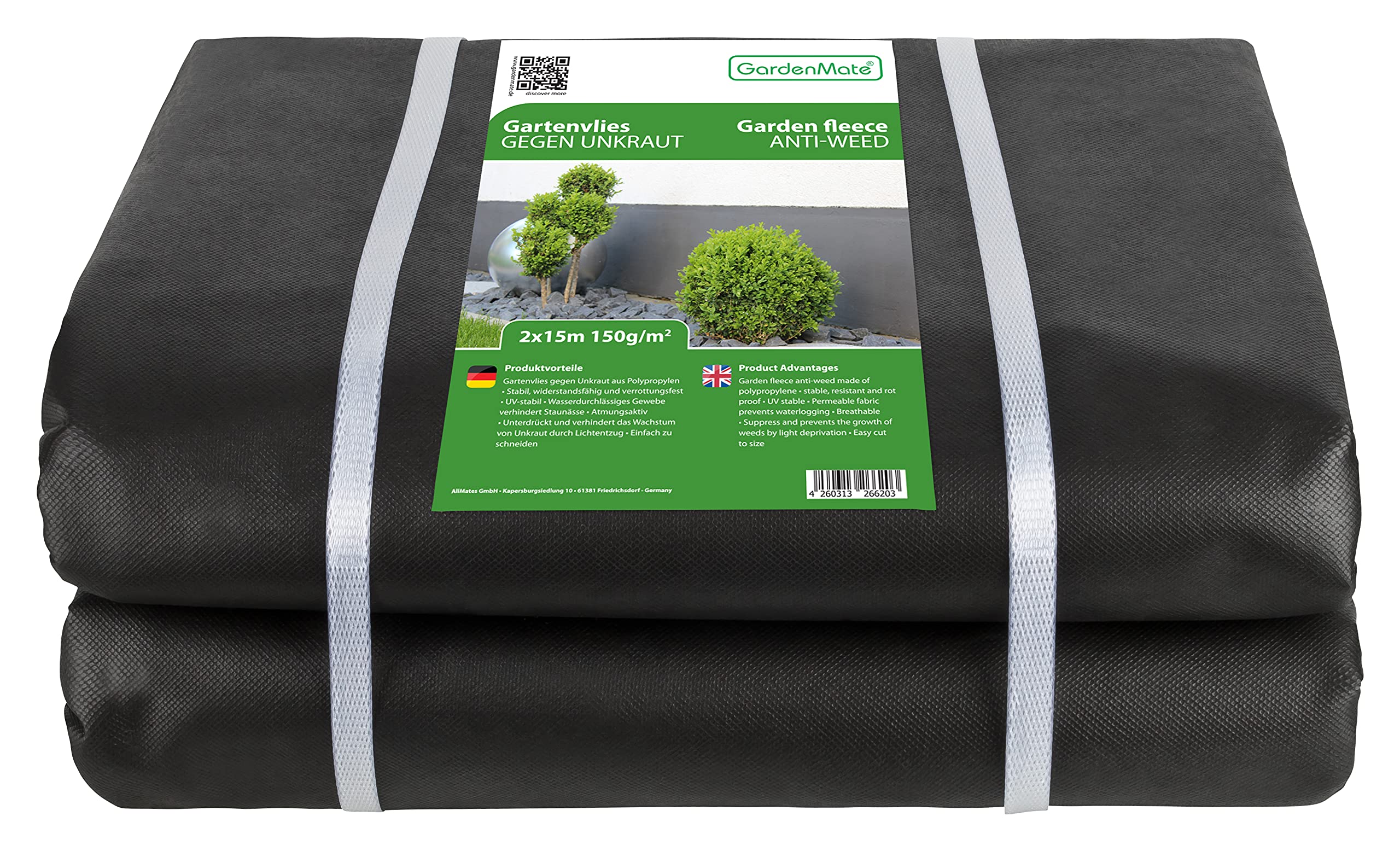 GardenMate Weed Control Fabric – 150gsm UV Stabilised Black 2m x 15m