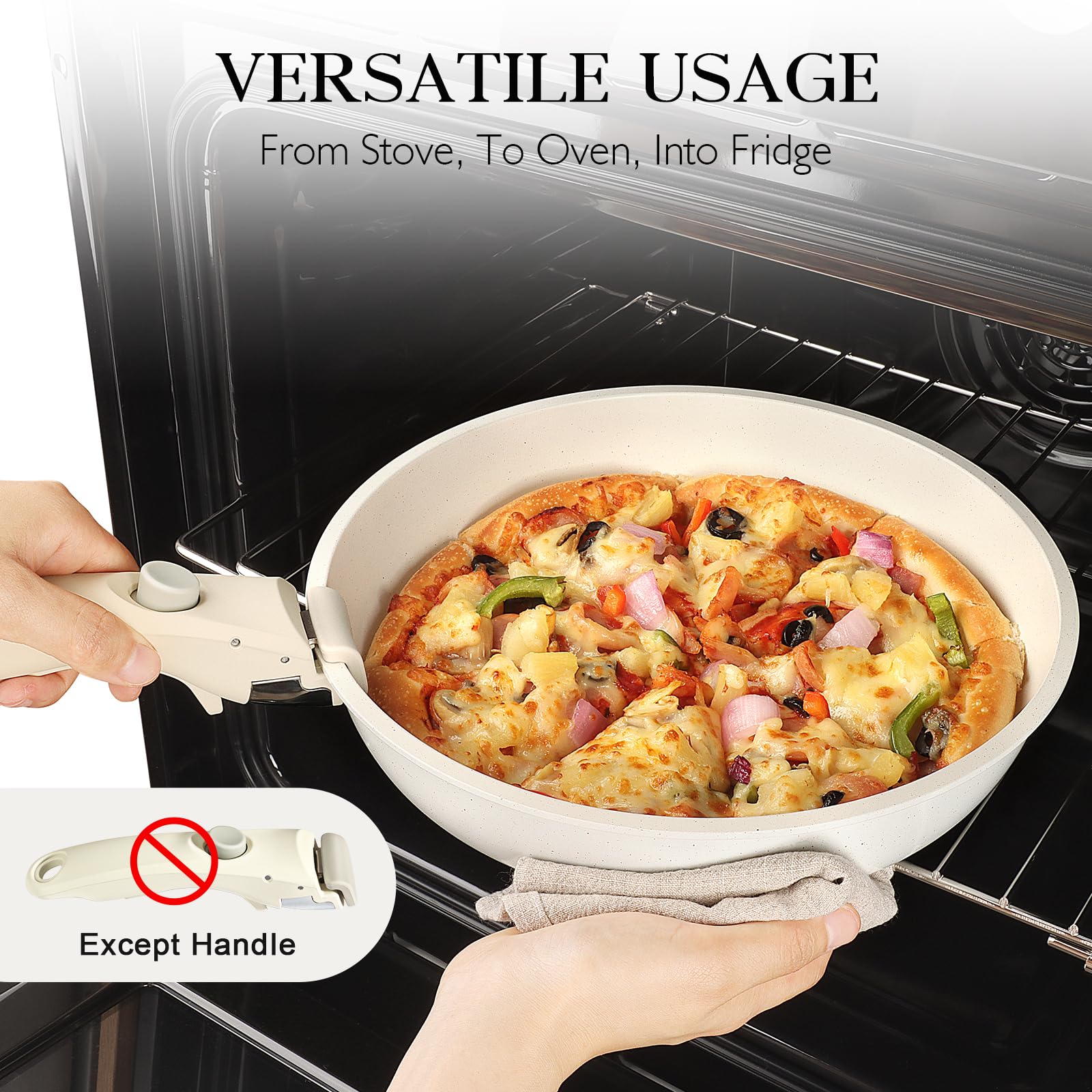 GiPP 3-Piece Nonstick Cookware Set with Detachable Handle | White