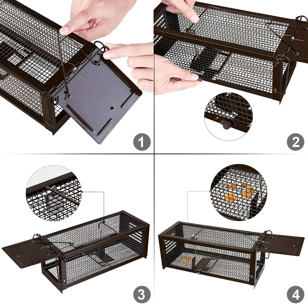 RatzFatz Humane Rat Cage Traps - 2 Pack Reusable No-Kill Mousetraps