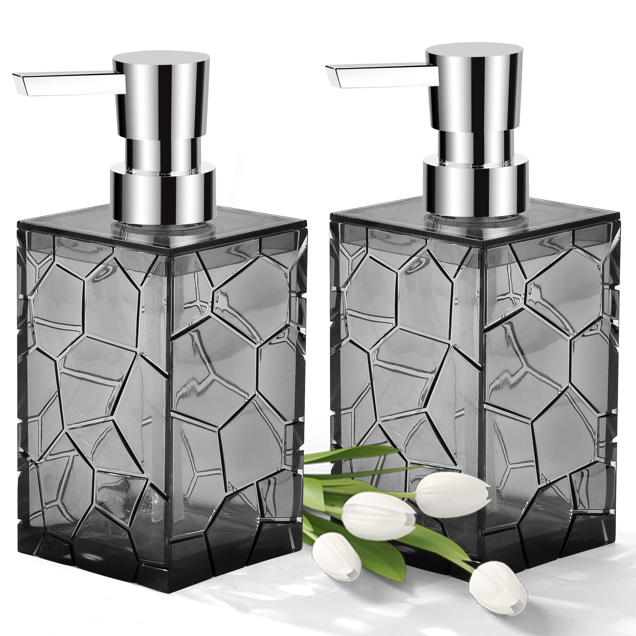 Jolof Store 2-Pack Acrylic Soap Dispenser Set – Rustproof Clear Gray