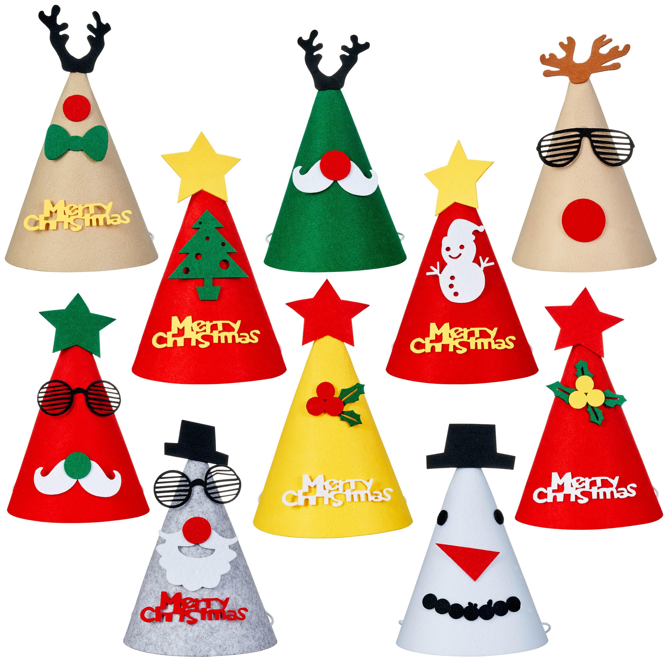 The Twiddlers 15 Pack Reusable Felt Christmas Hats – Eco-Friendly Party Props