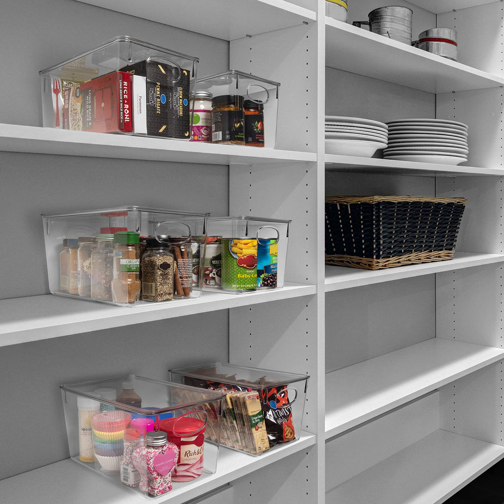 Clear Plastic Storage Bins with Lids | Stackable Pantry Organizer