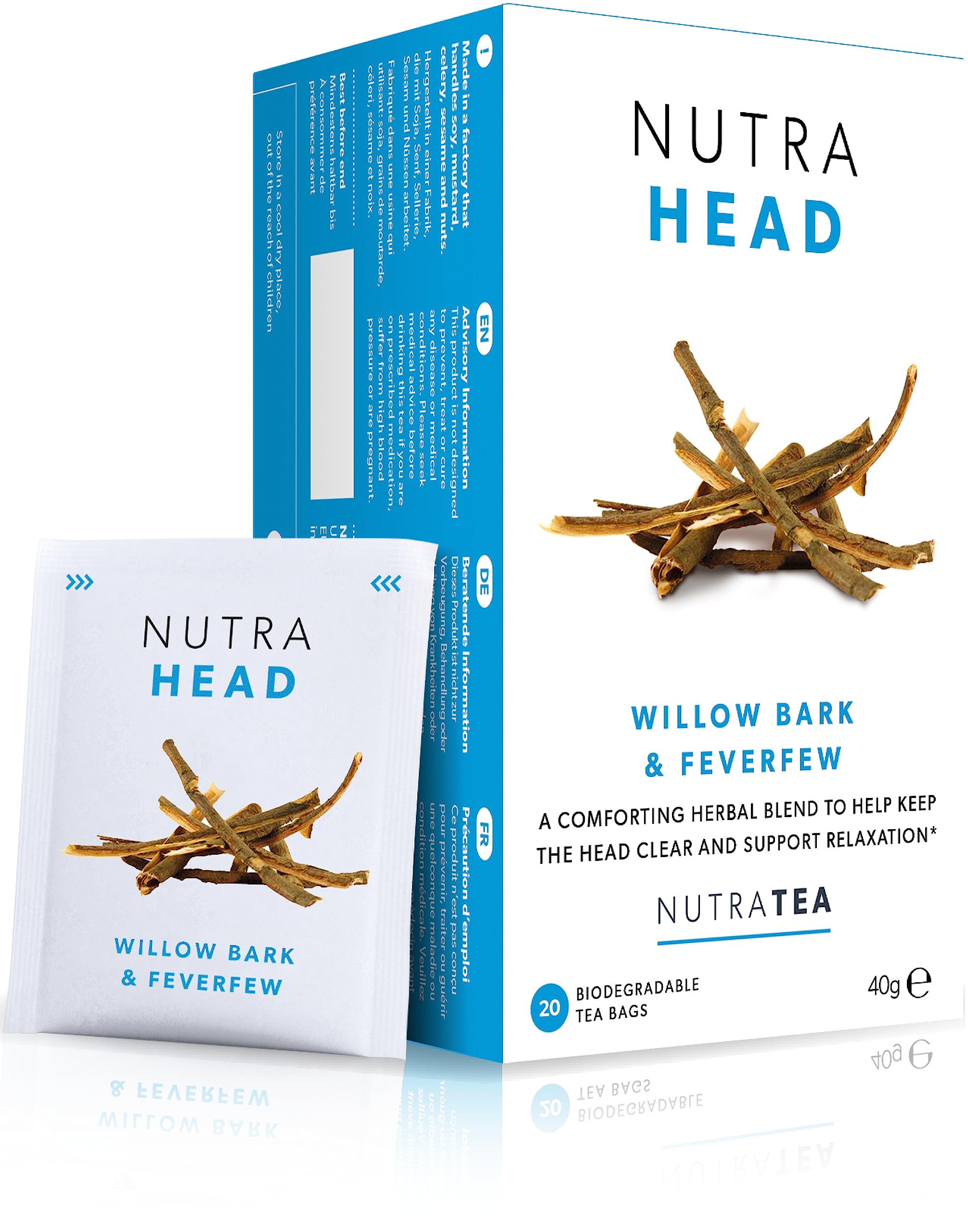 NutraHead Migraine Relief Tea – Herbal Headache Support (2 Pack, 40 Bags)