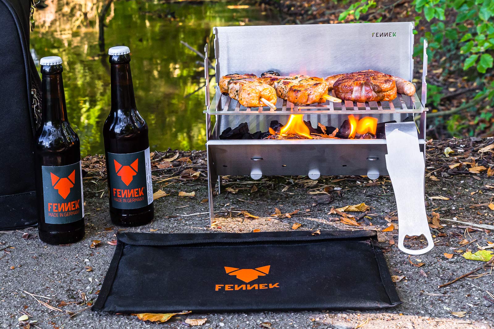 FENNEK Light Portable Charcoal Grill – Stainless Steel Camping Barbecue