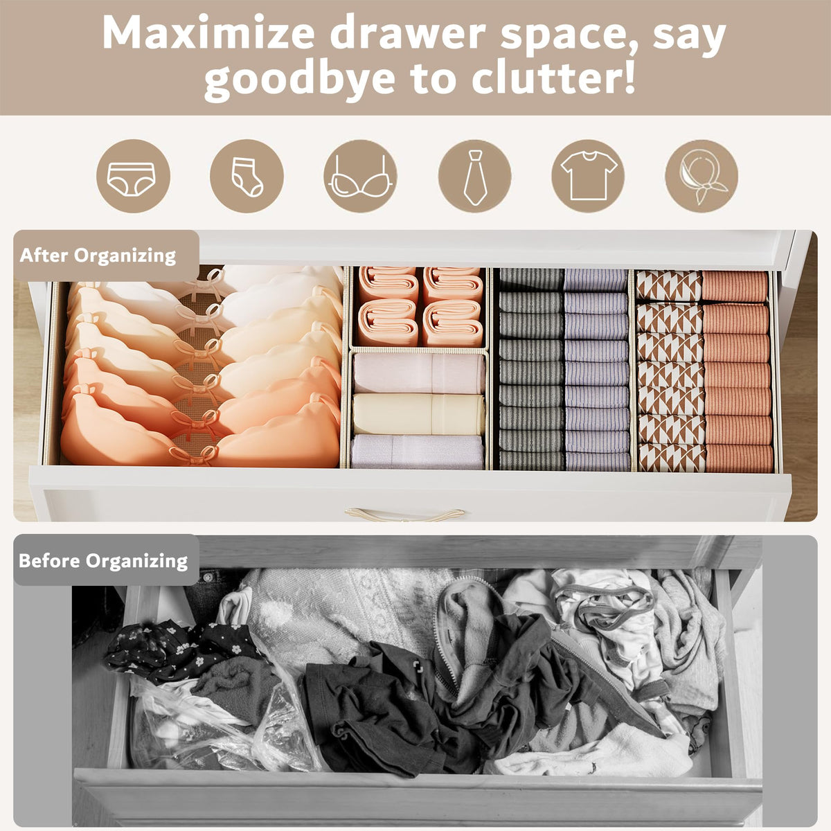 XIVIRACK 10 Pack Drawer Organizer for Clothes, Underwear Drawer Organizer Bins, Foldable Fabric Closet Storage Organizers - image 4