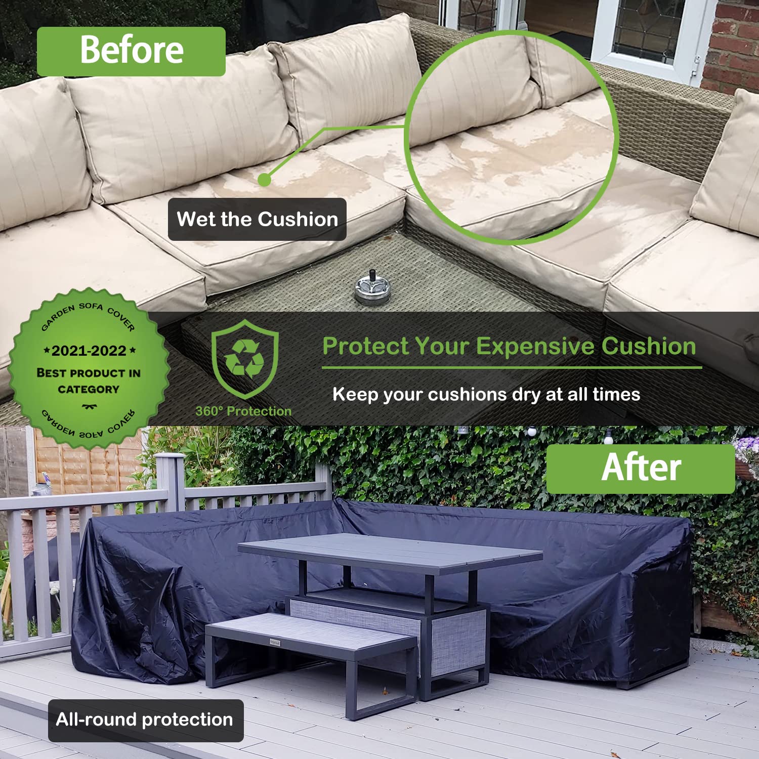 Enzeno L-Shape Garden Furniture Cover | 420D Heavy Duty Waterproof Oxford