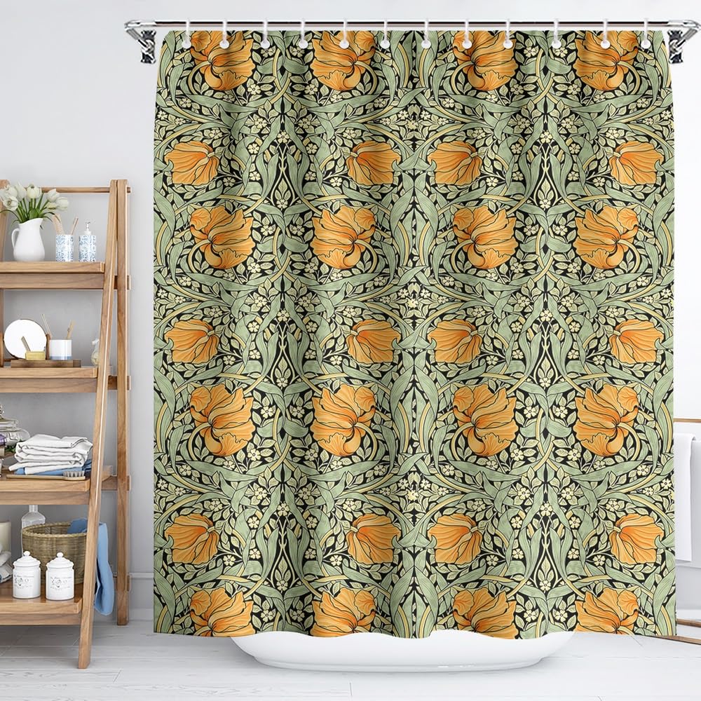 Jolof Store Botanical Sage Green Flower Shower Curtain | Waterproof Polyester