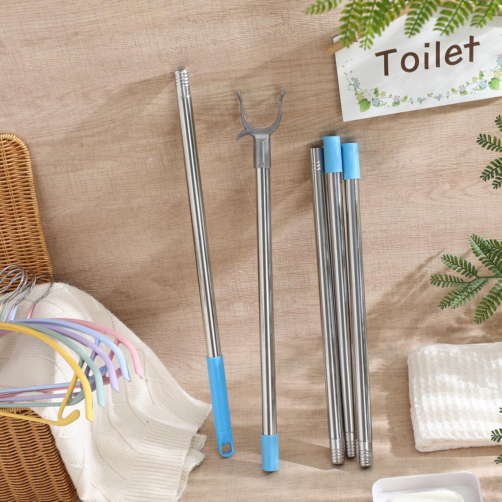 PRETYZOOM Adjustable Clothes Pole Telescoping Reach Stick Detachable Clothes Drying Rod for Wardrobe and High Reach Clotheslines Sky-Blue - image 2