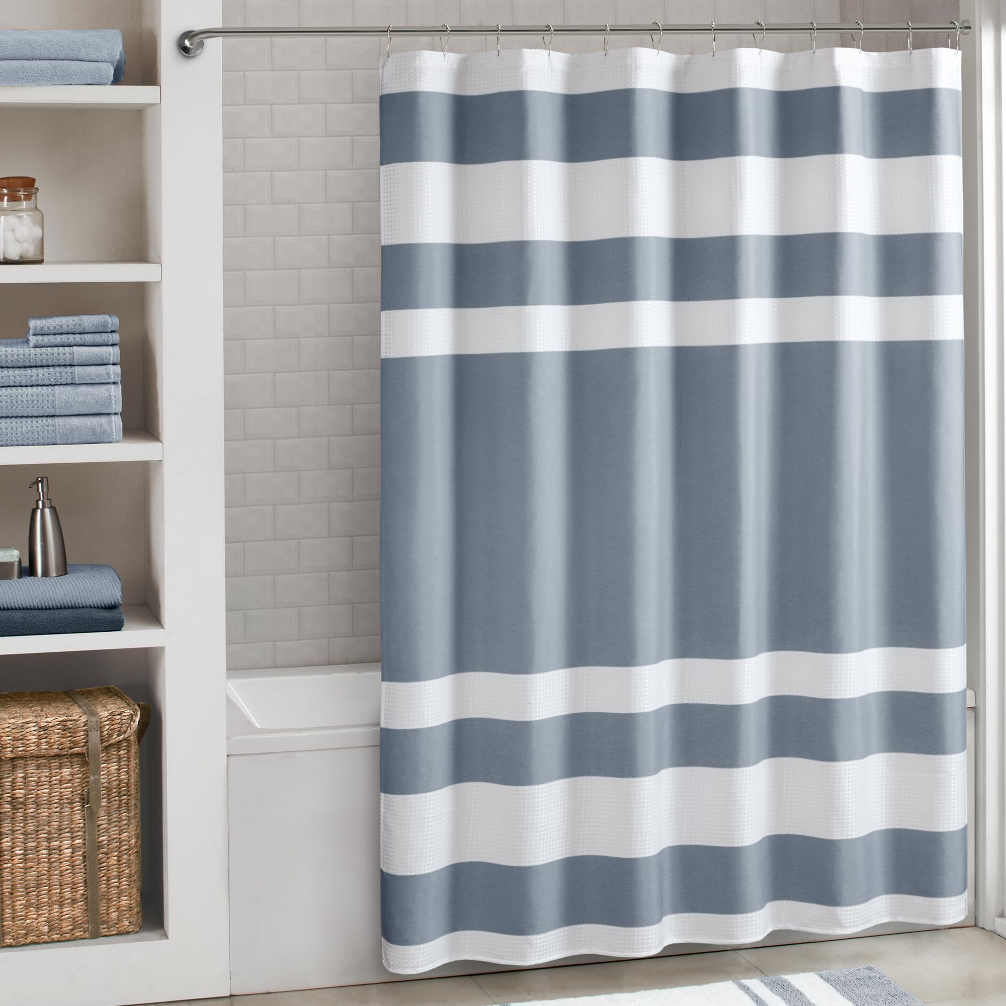 Madison Park Spa Waffle Shower Curtain – Extra Long Indigo Blue 72x84