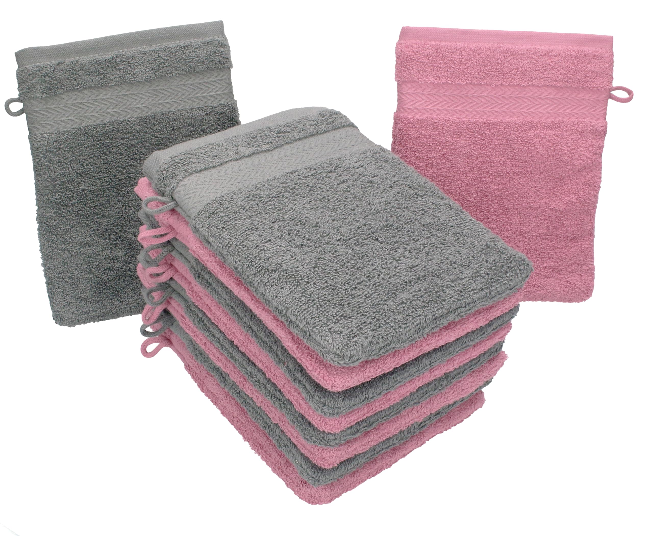 Betz Premium 100% Cotton Wash Glove Mitts - 10 Pack (Rose & Grey)