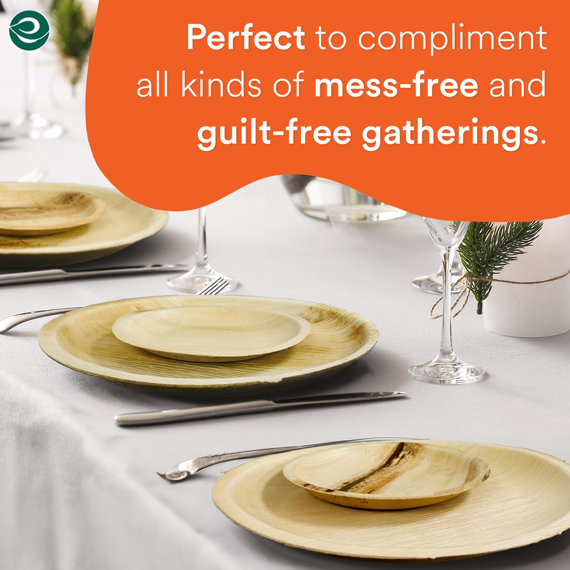 Eco Soul 200-Pack Palm Leaf Plates – 10 Inch Round Compostable Dinnerware