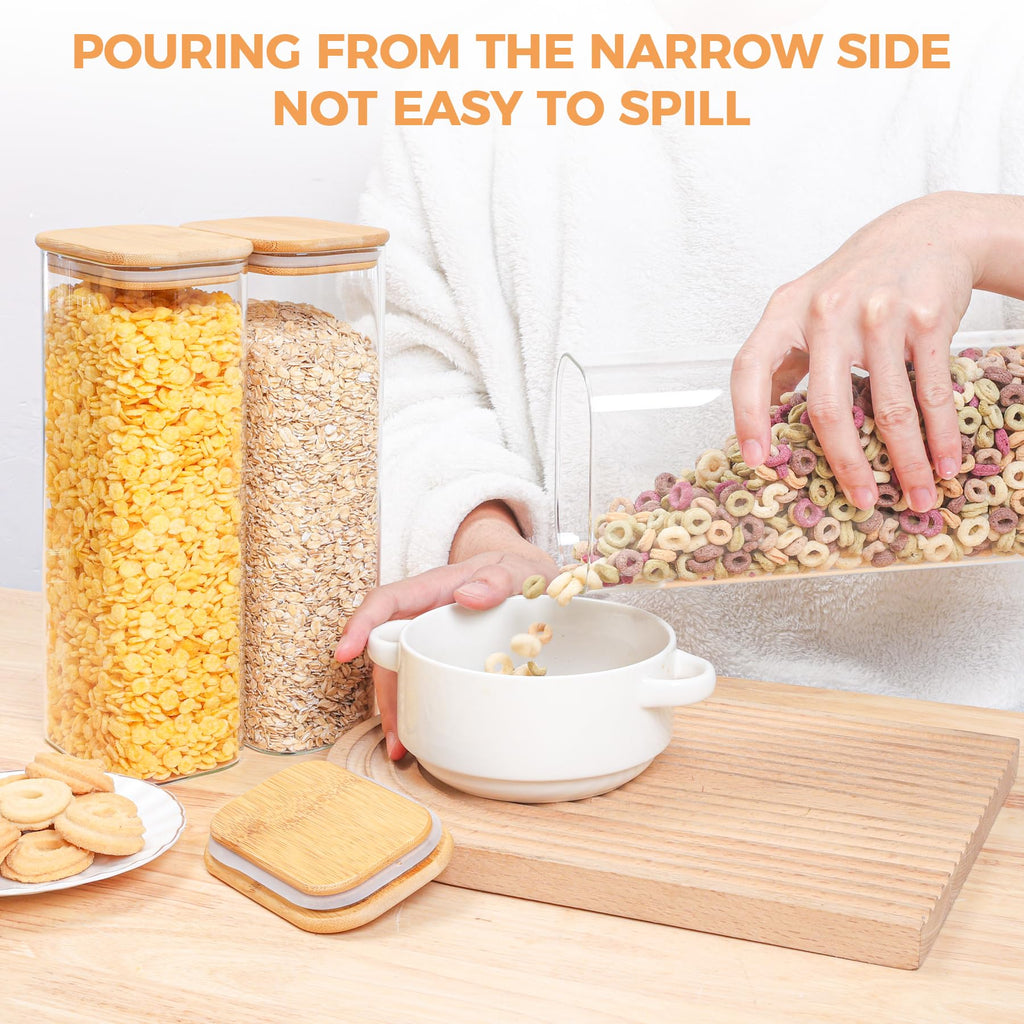 ComSaf 2100ml Rectangle Glass Food Storage Jars with Airtight Bamboo Lids