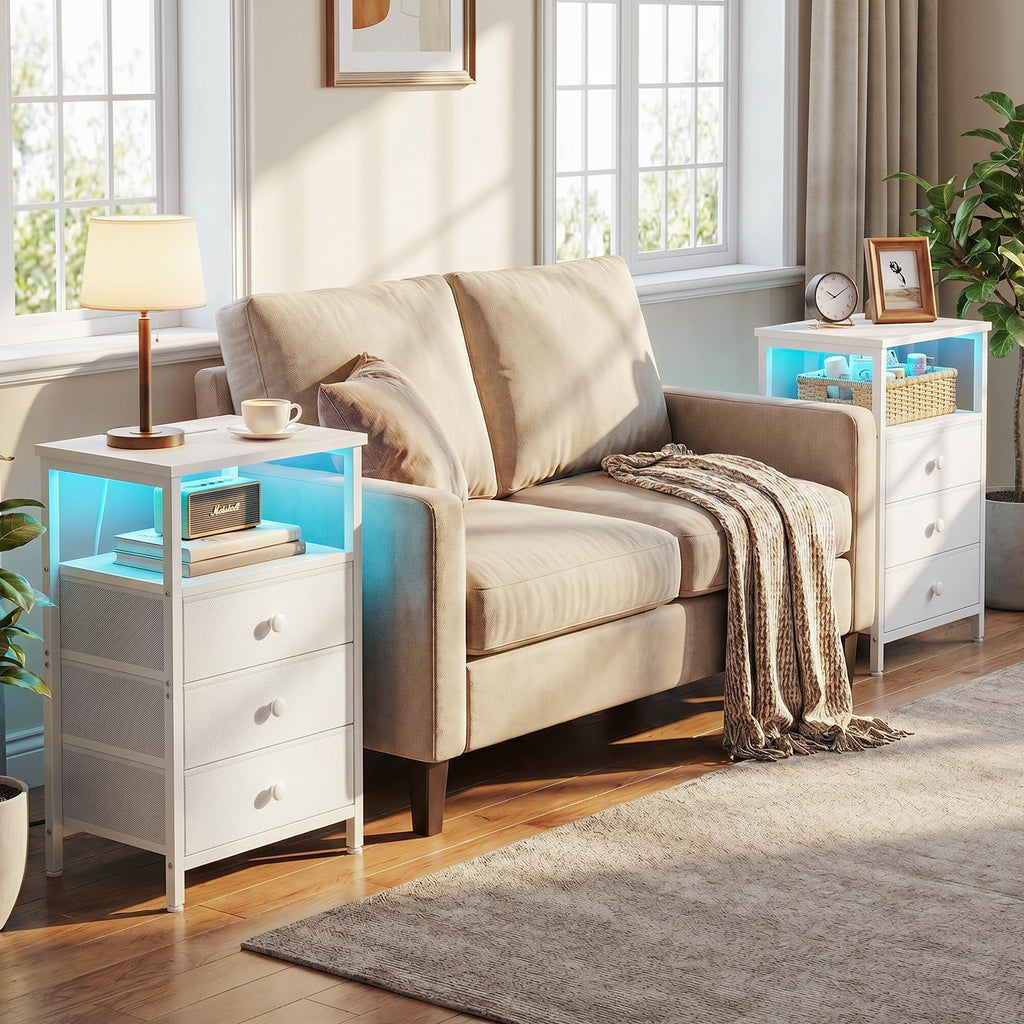 LOAKEKEL Bedside Table with Charging Station, Side Table with 3 Drawers - image 2