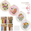 VynyQoo 4-Pack Flower Embroidery Kit for Beginners | DIY Stamped Craft