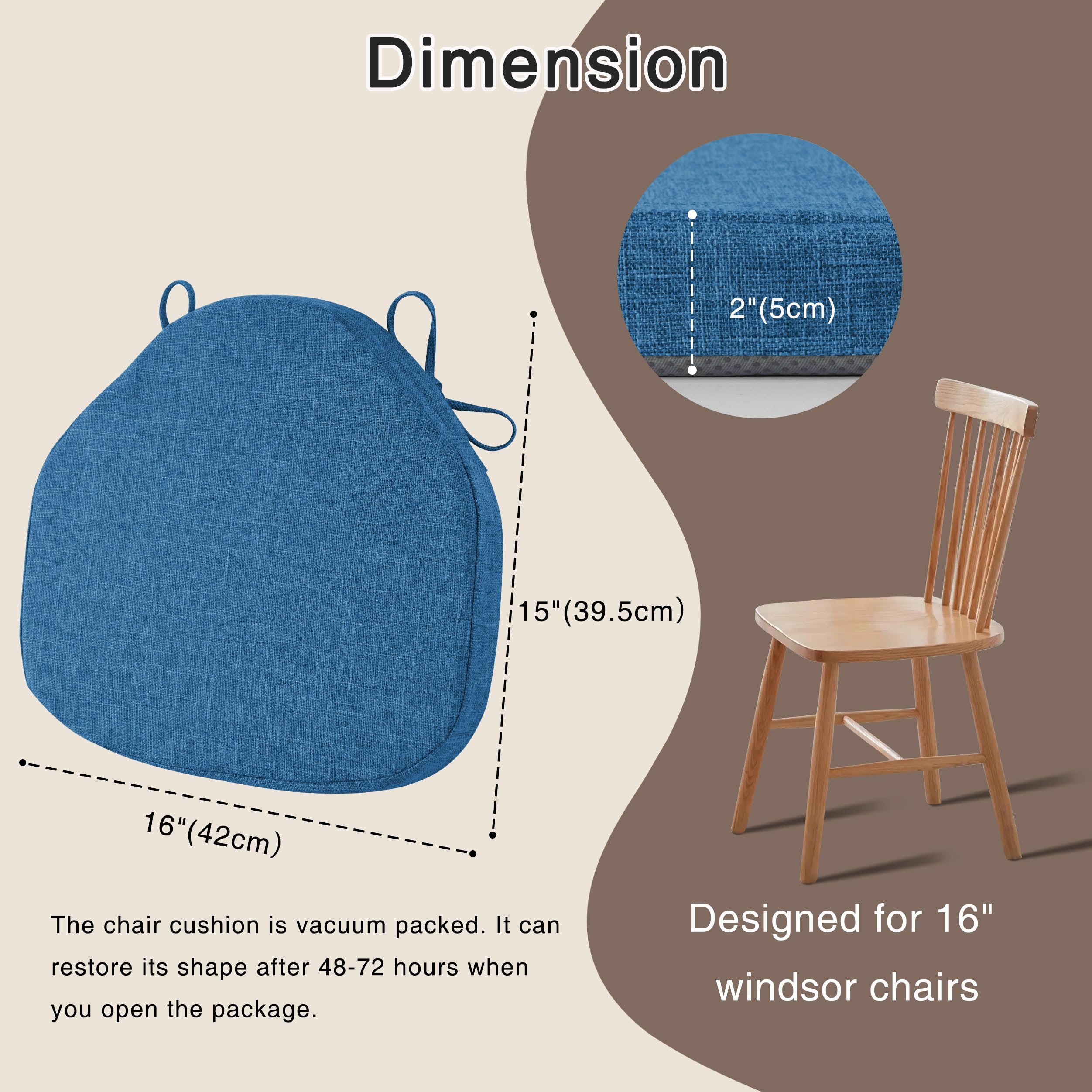 OVOV Windsor Chair Cushions Set of 4 – Non-Slip Linen Dining Seat Pads