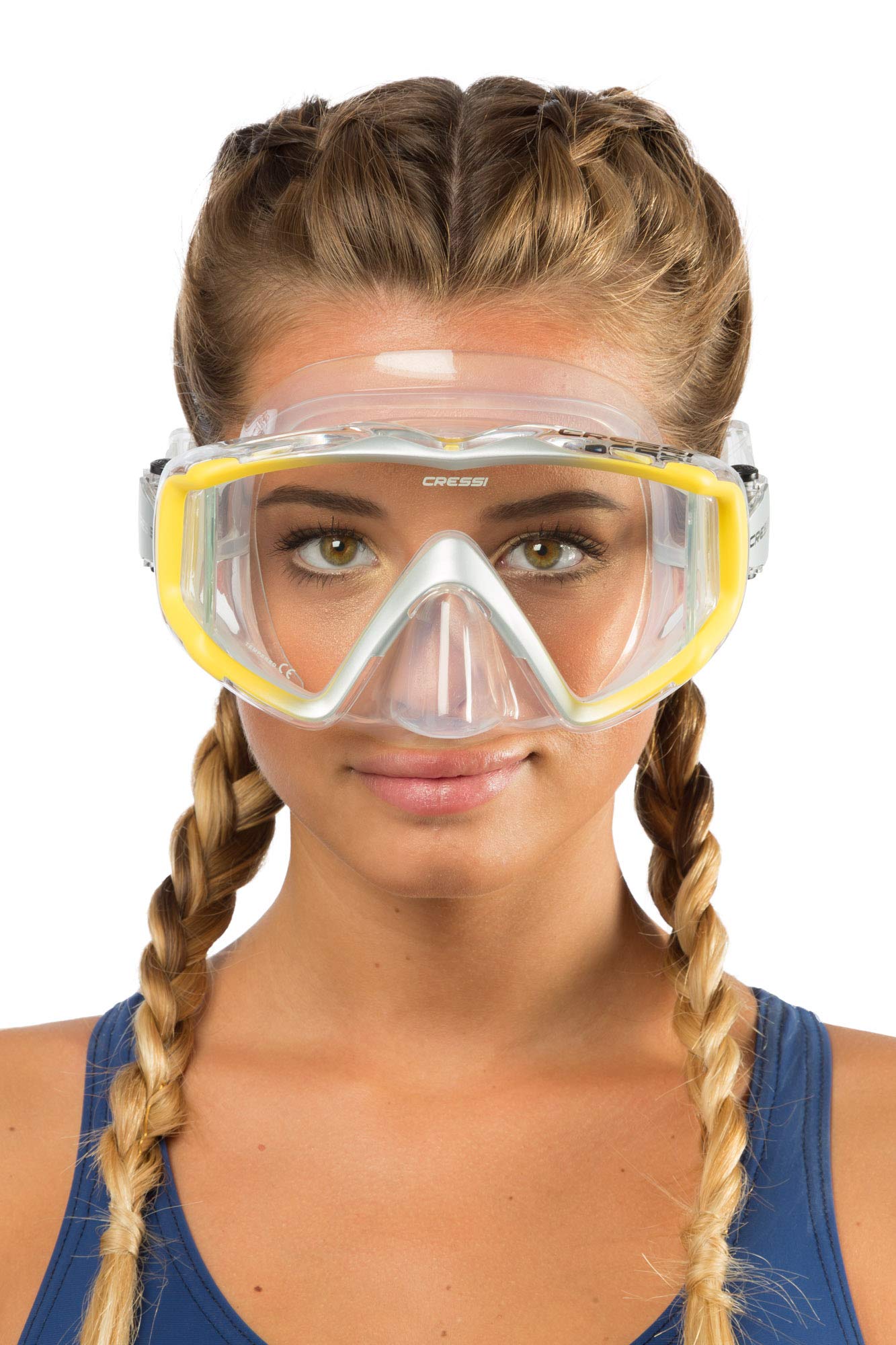 Cressi Liberty Triside Panoramic Scuba Diving Mask – Clear/Yellow Silver