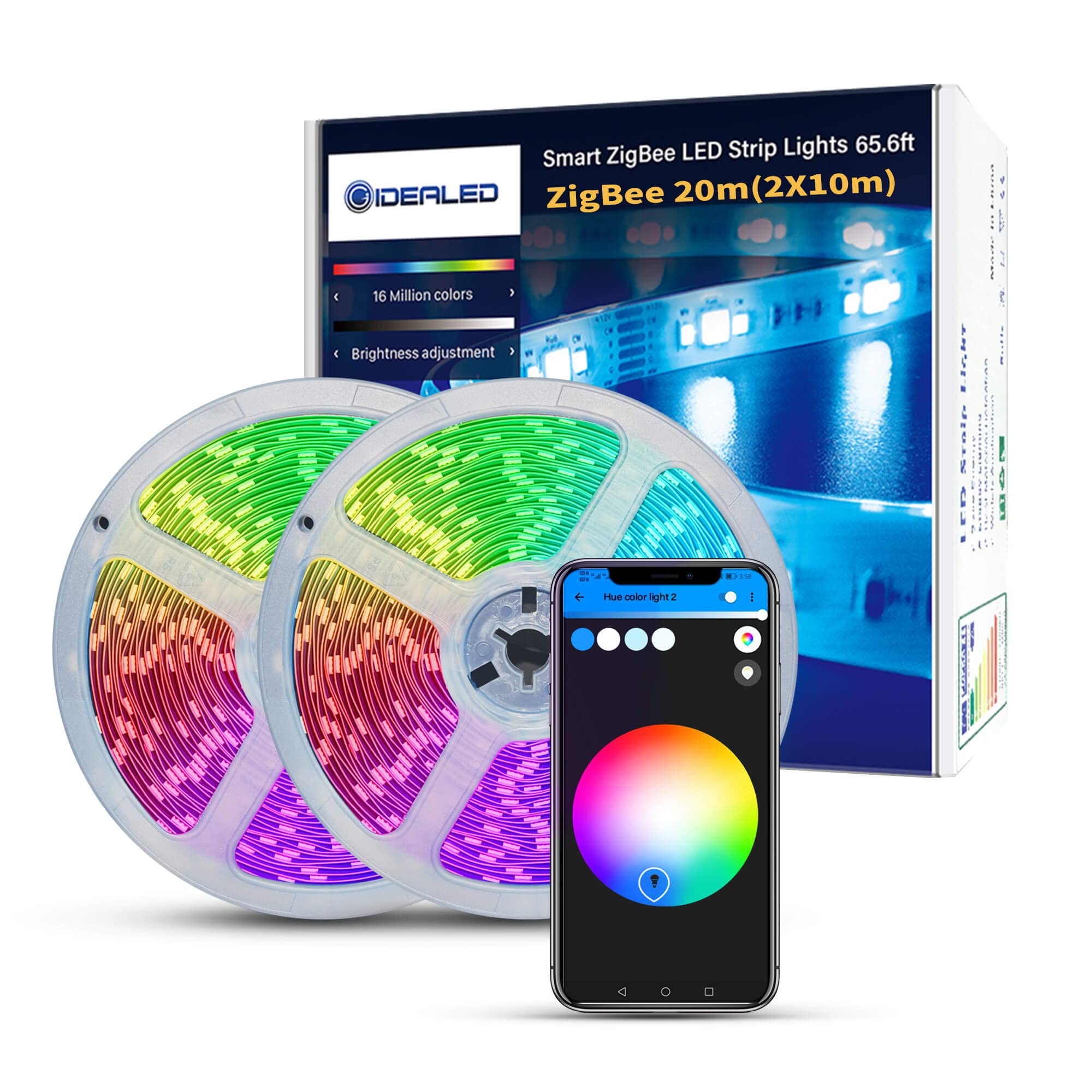 GIDEALED 65.6ft Smart ZigBee LED Strip Lights – Dimmable RGB Kit for Alexa