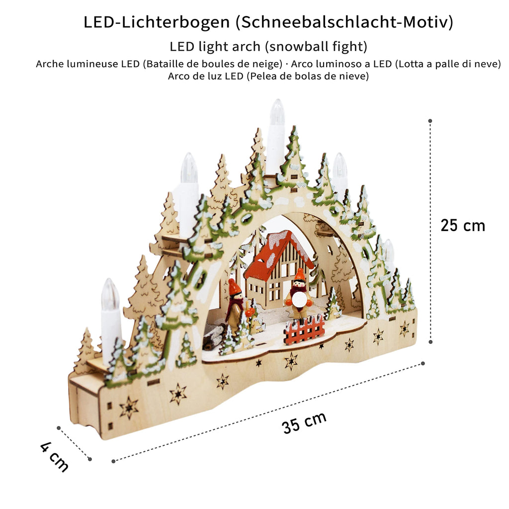ToCi LED Candle Arch - Wooden Snowball Fight Motif Christmas Light