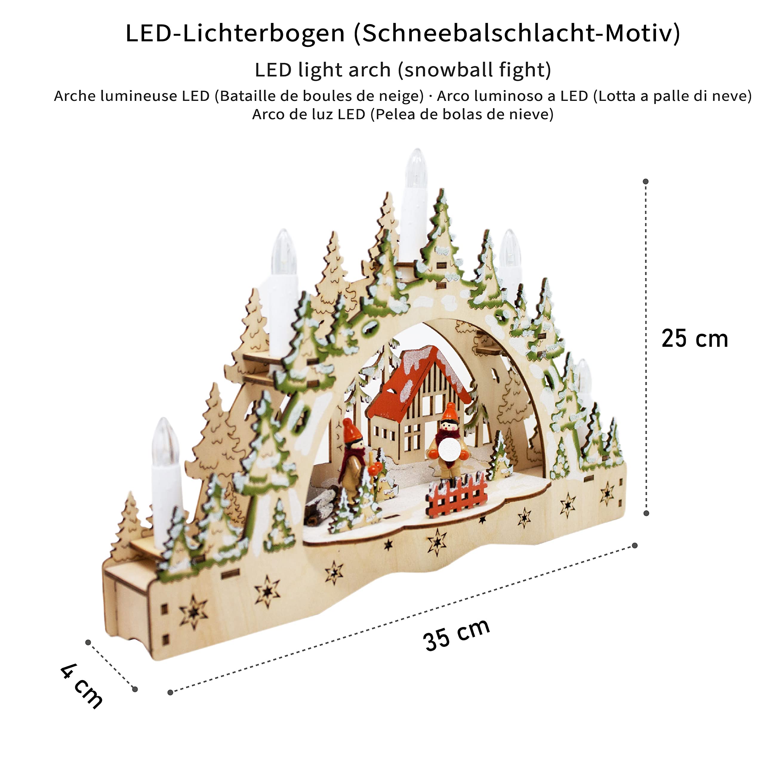 ToCi LED Candle Arch - Wooden Snowball Fight Motif Christmas Light