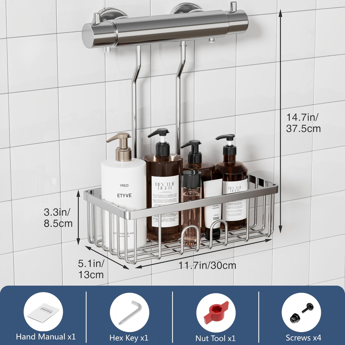 Shower Caddy Hanging SUS304 Stainless Steel No-Drilling Organiser Storage - image 5