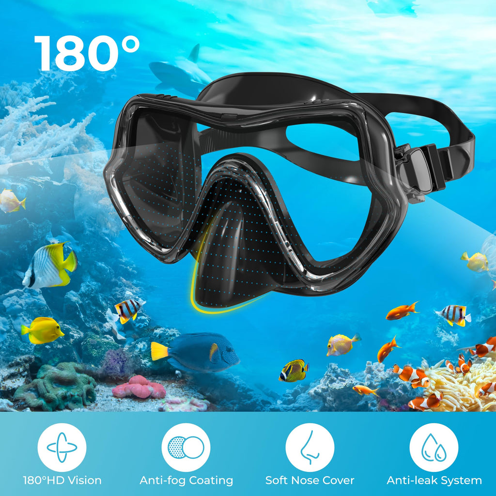 G2RISE SN02 Snorkel Set – Anti-Fog Scuba Mask & Dry Snorkel Gear (2-Pack)