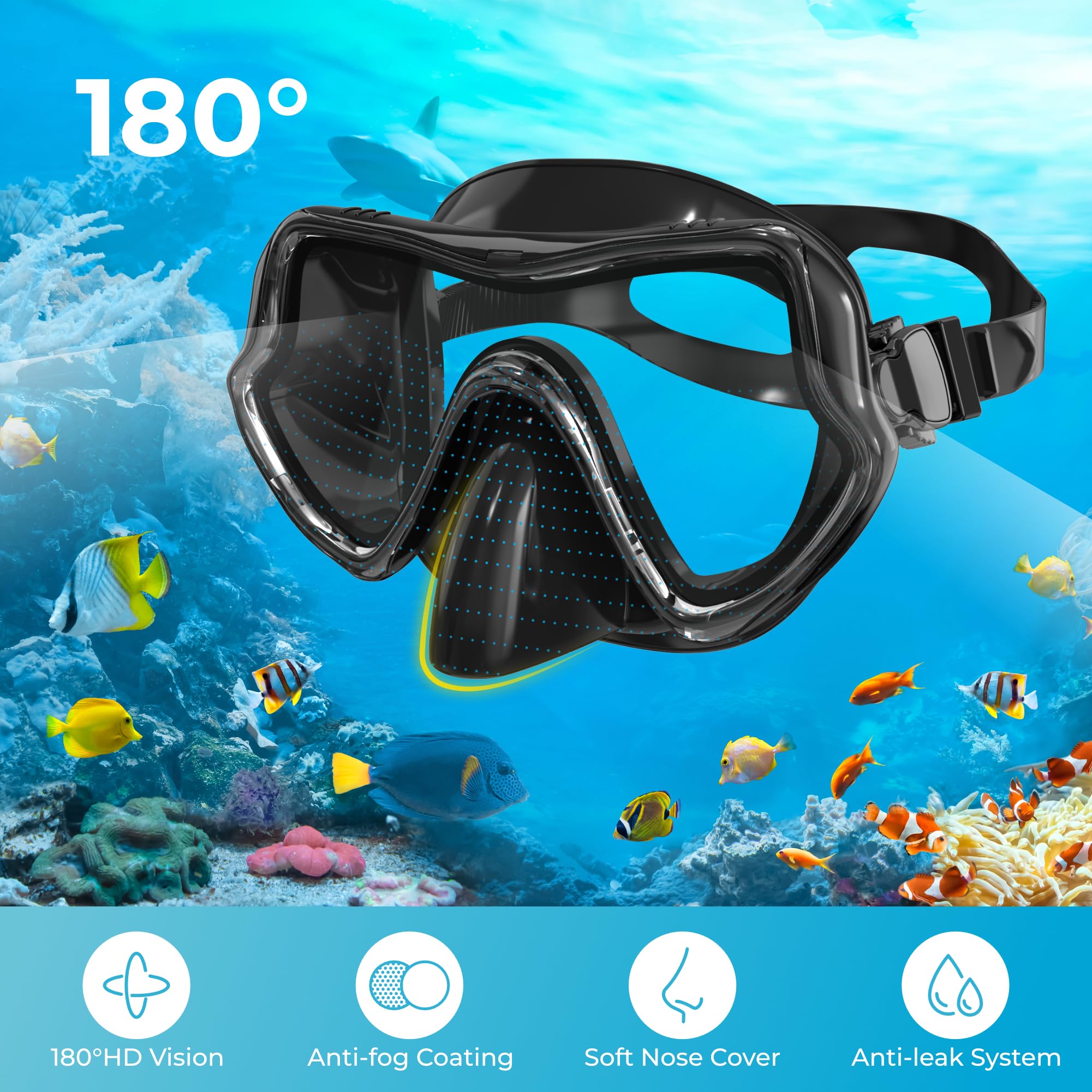 G2RISE SN02 Snorkel Set – Anti-Fog Scuba Mask & Dry Snorkel Gear (2-Pack)