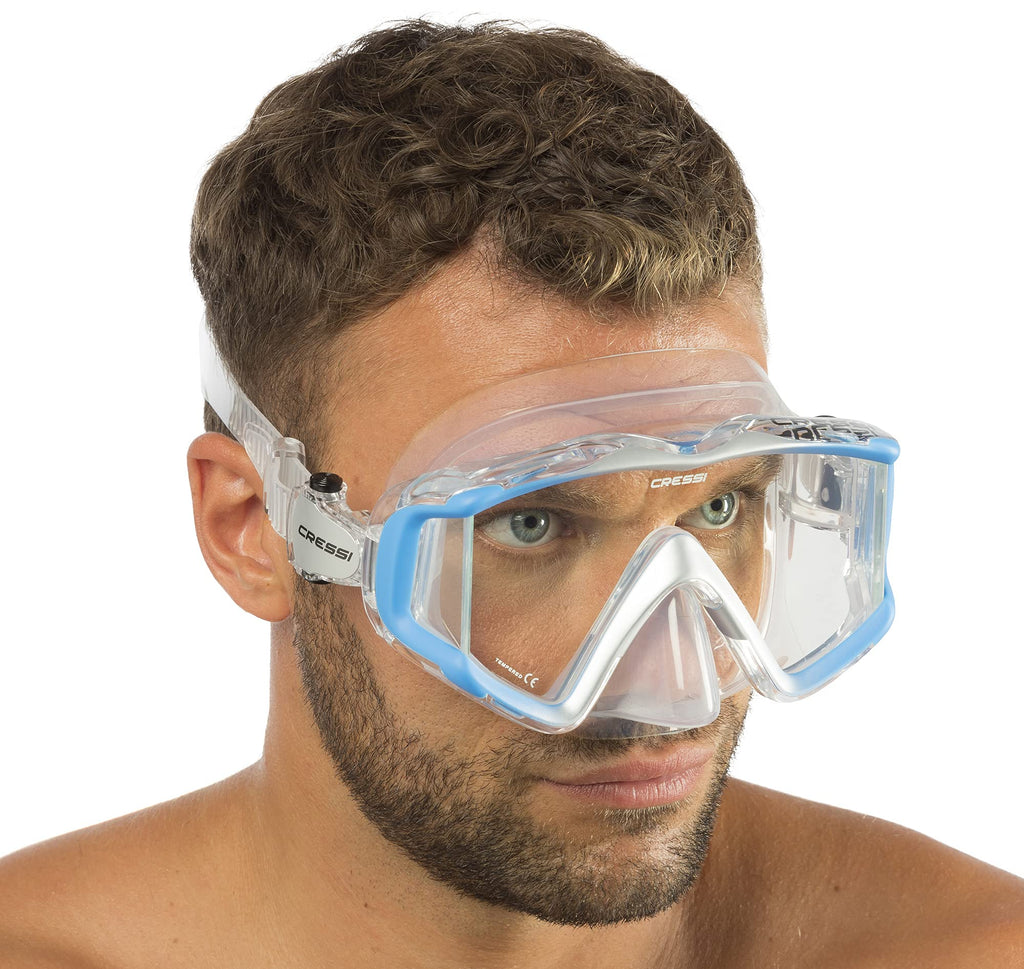 Cressi Liberty 3-Window Panoramic Diving Mask - Blue/Silver Silicone