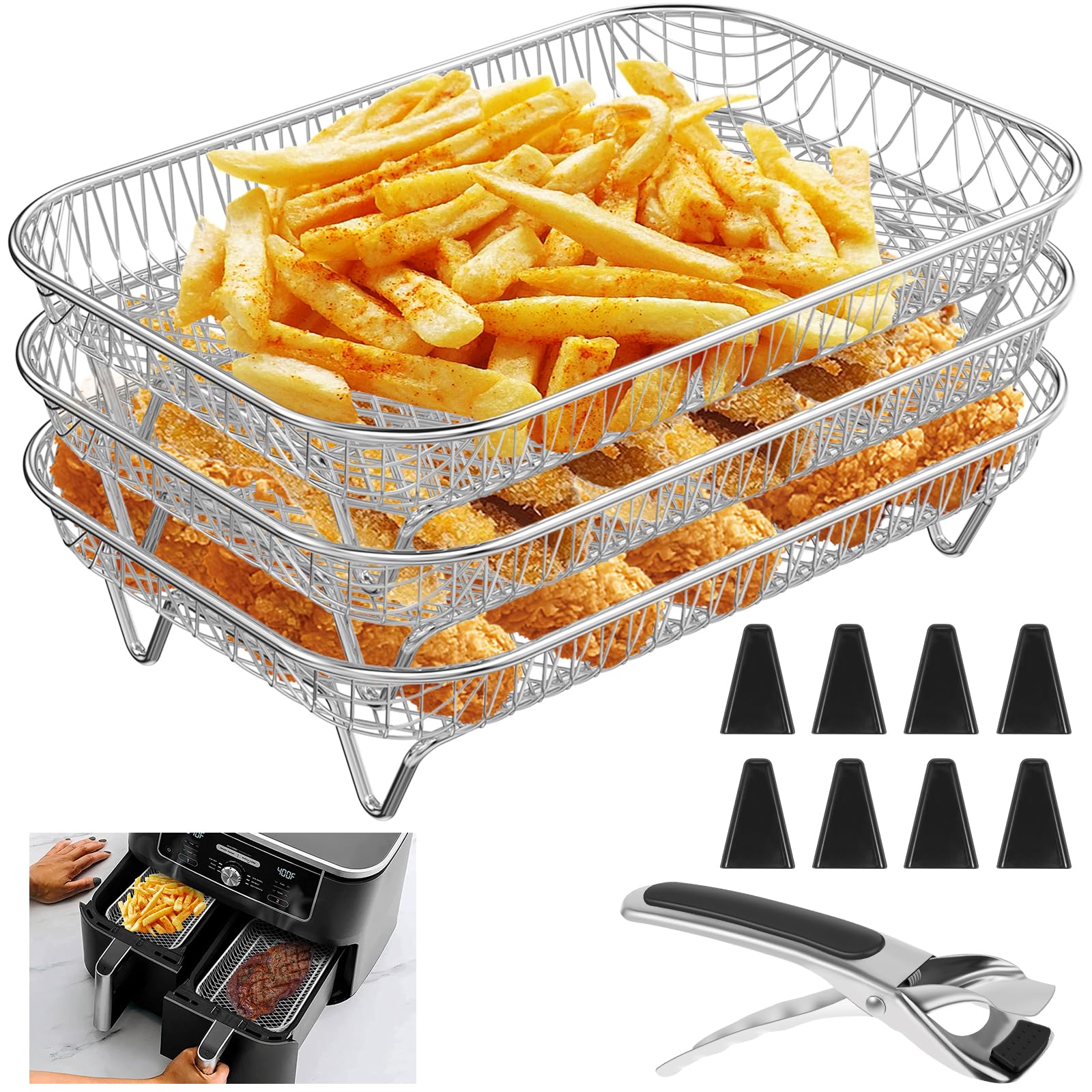 Jolof Store 3-Layer Air Fryer Rack for Ninja | Stainless Steel Dehydrator