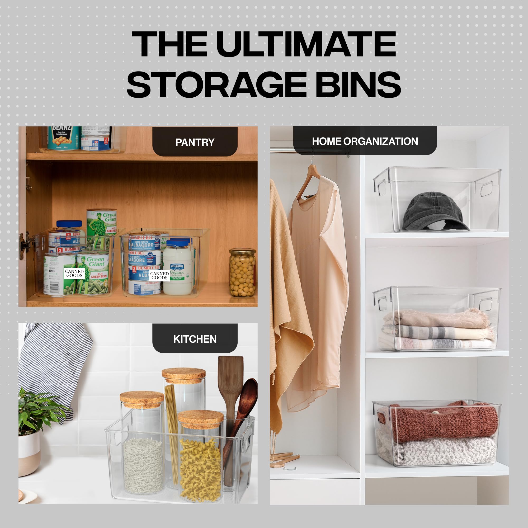 CLEARSPACE Clear Plastic Storage Bins for Pantry and Fridge | 8 Pack