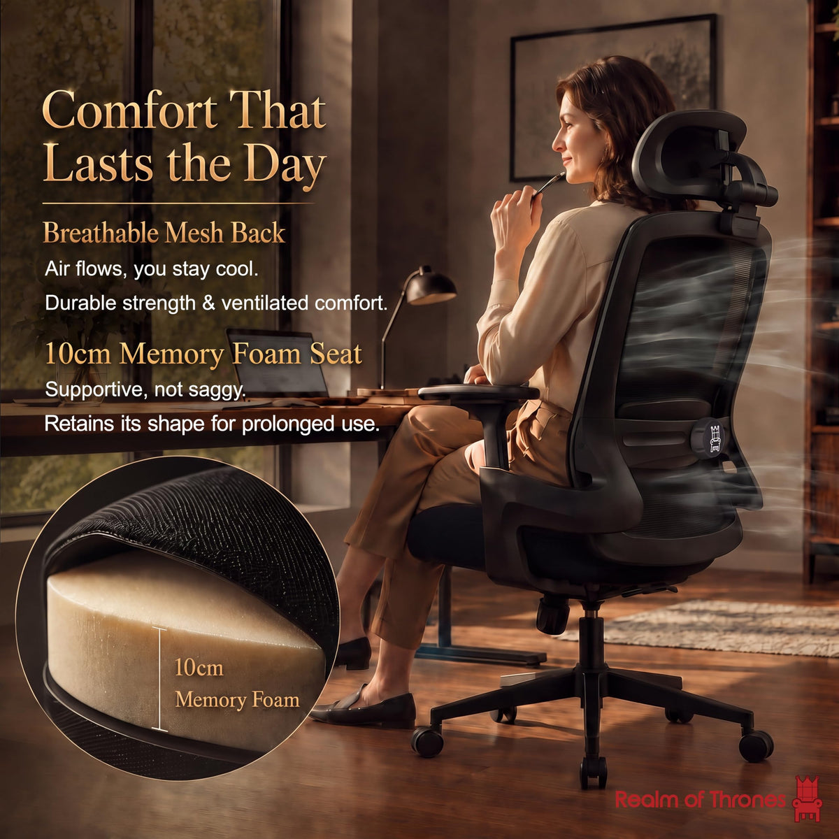 Realm of Thrones Ergonomic Office Chair, 3D Armrests and 2D Lumbar Support - image 5
