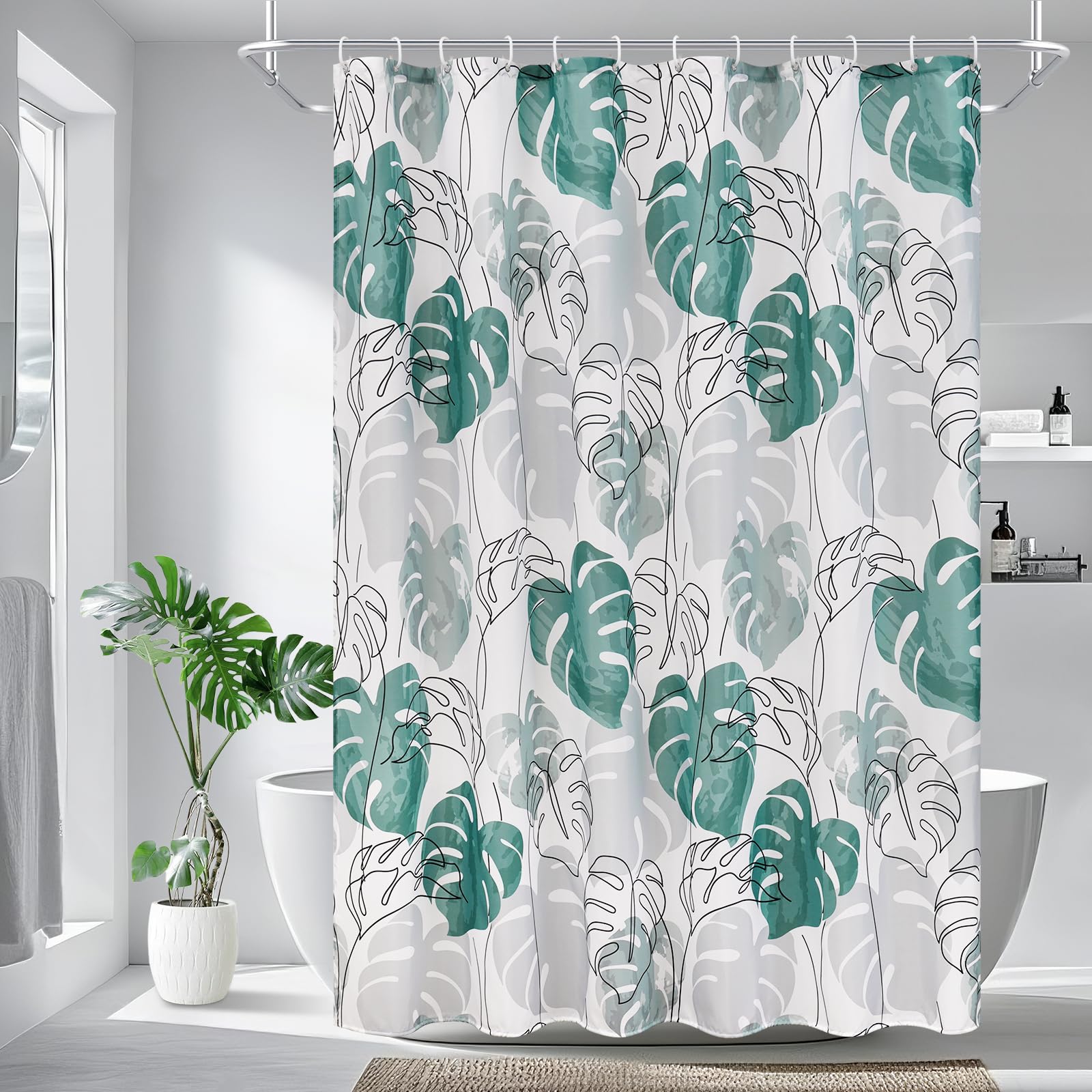 EurCross Tropical Leaves Shower Curtain | Waterproof & Mould Resistant