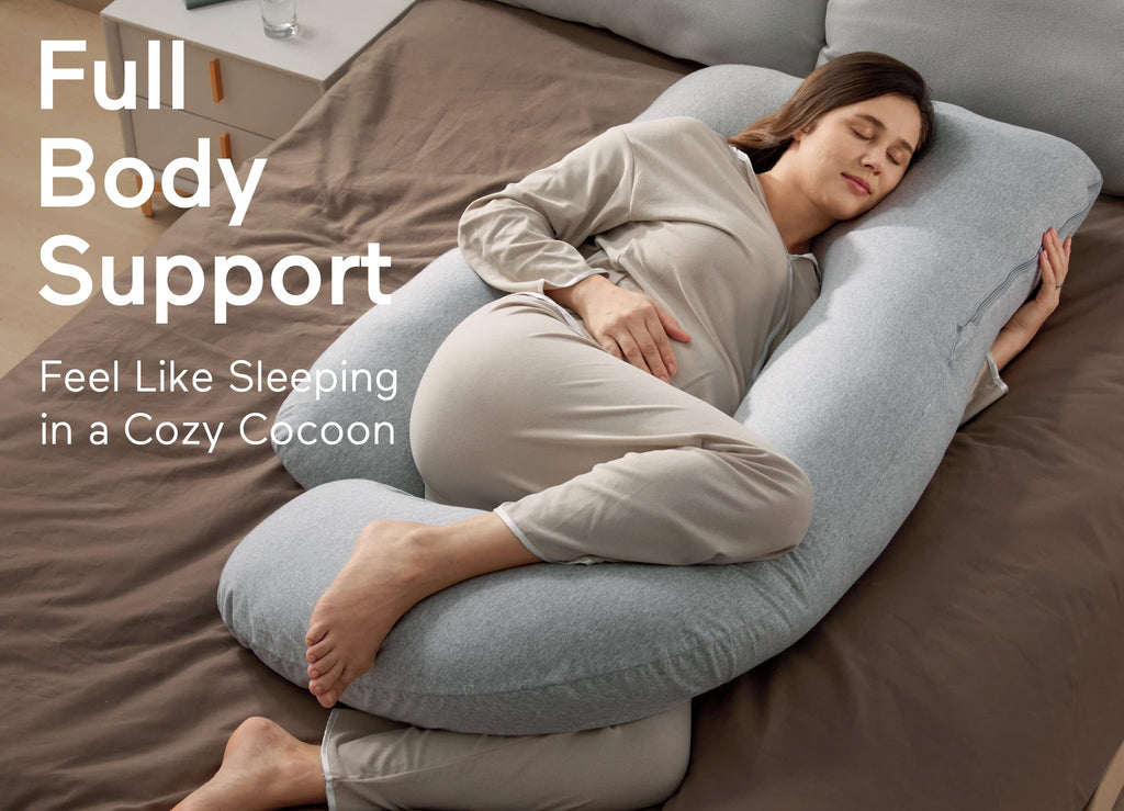 Momcozy 57-Inch U-Shaped Pregnancy Pillow | Full Body Support - Hatha Grey