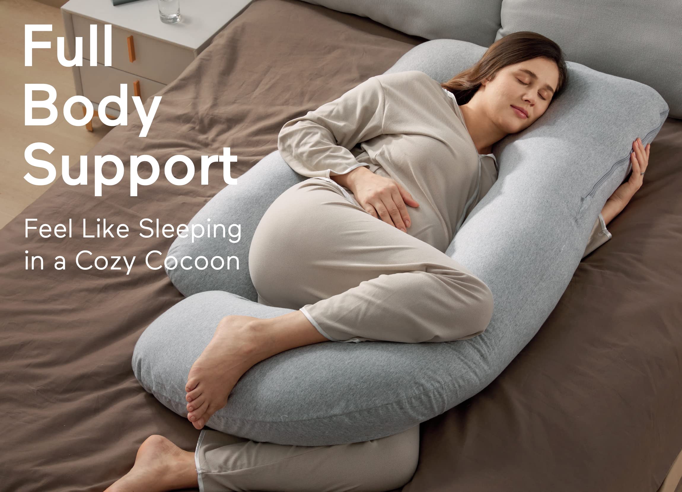 Momcozy 57-Inch U-Shaped Pregnancy Pillow | Full Body Support - Hatha Grey