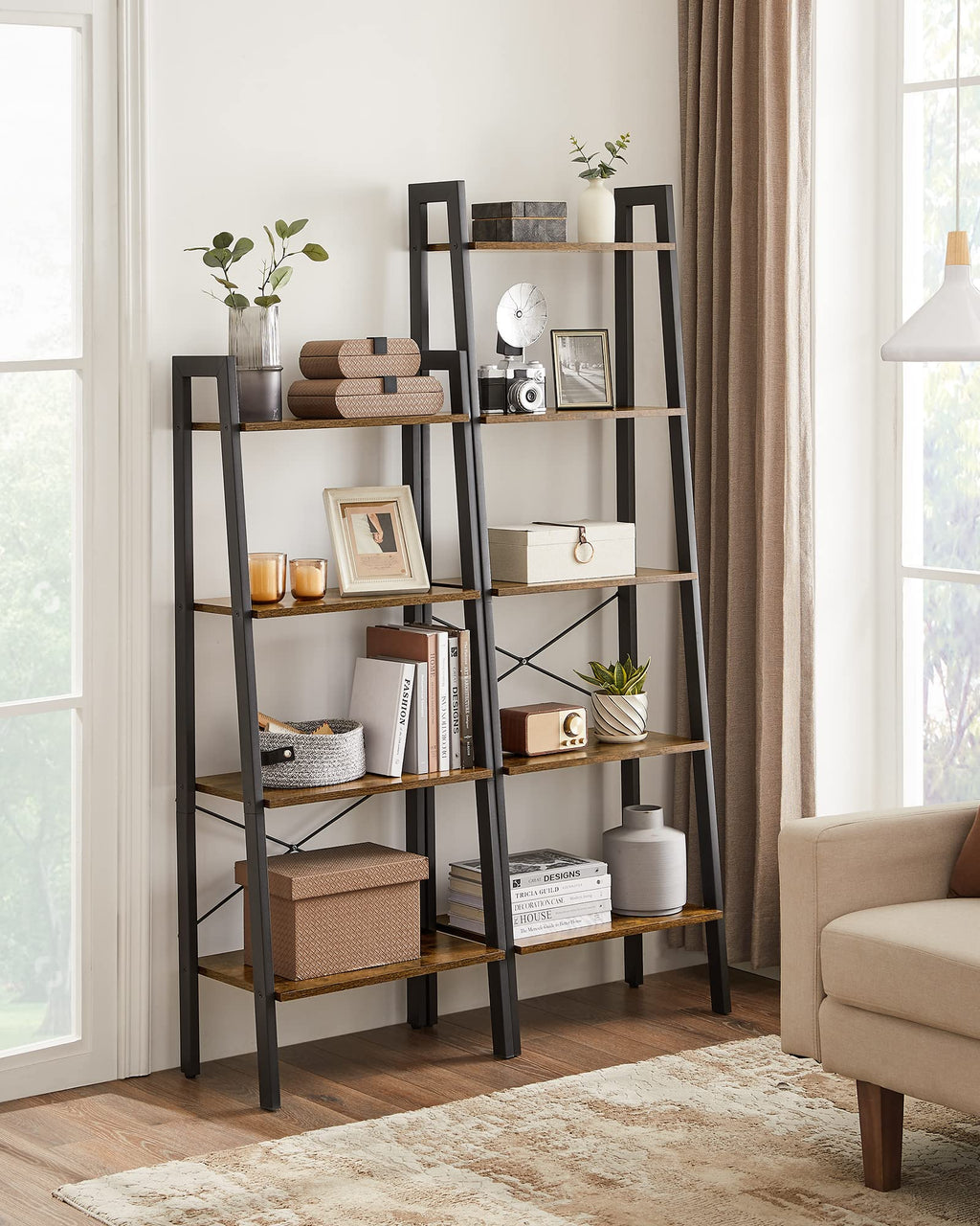 VASAGLE 4-Tier Industrial Ladder Shelf | Rustic Brown Bookshelf Rack