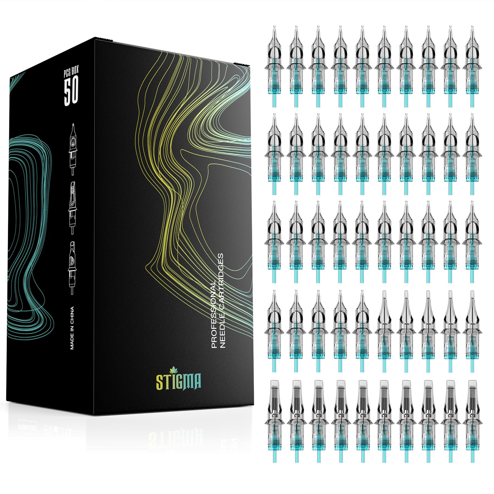 STIGMA 50Pcs Tattoo Cartridge Needles – Mixed #12 Standard Disposable Set