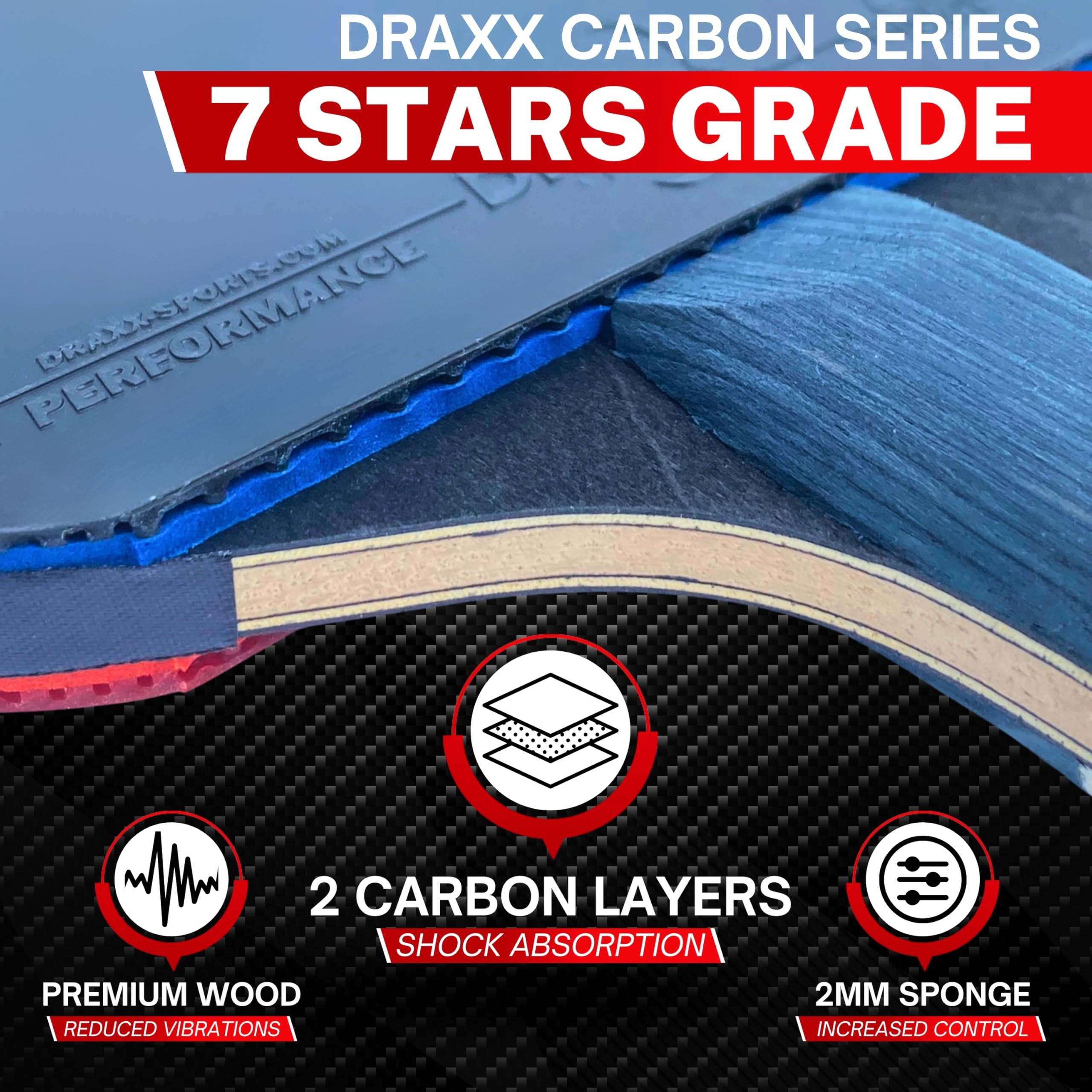 DRAXX Sports 7-Star Table Tennis Bat | Carbon Fiber Ping Pong Racket