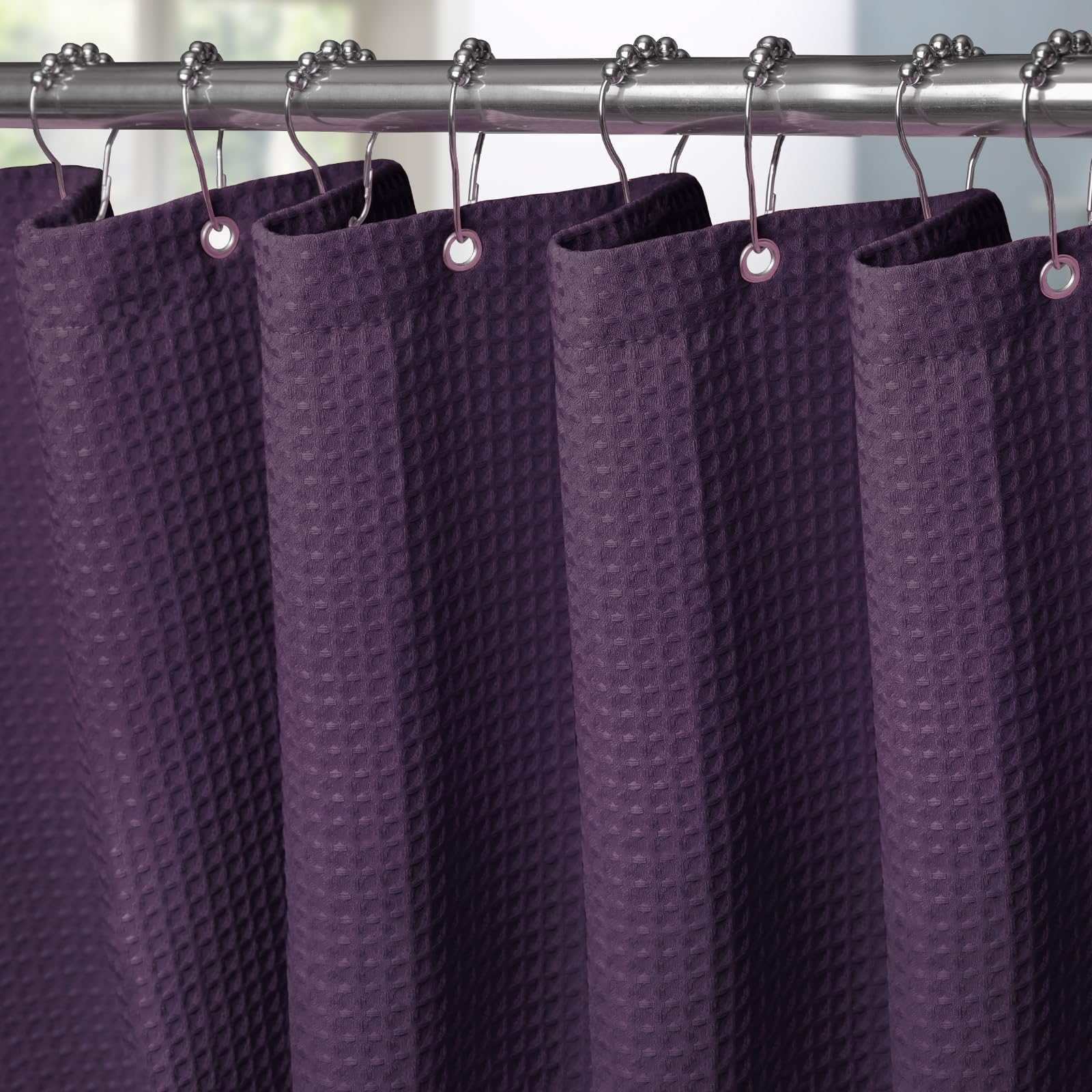 VANZAVANZU Waffle Fabric Shower Curtain with Metal Hooks – Purple, 122x182cm