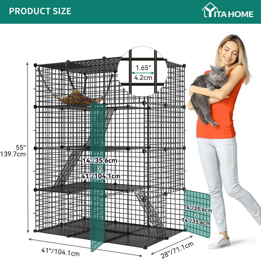 YITAHOME 4-Tier Large Metal Cat Cage - DIY Indoor Pet Playpen Enclosure