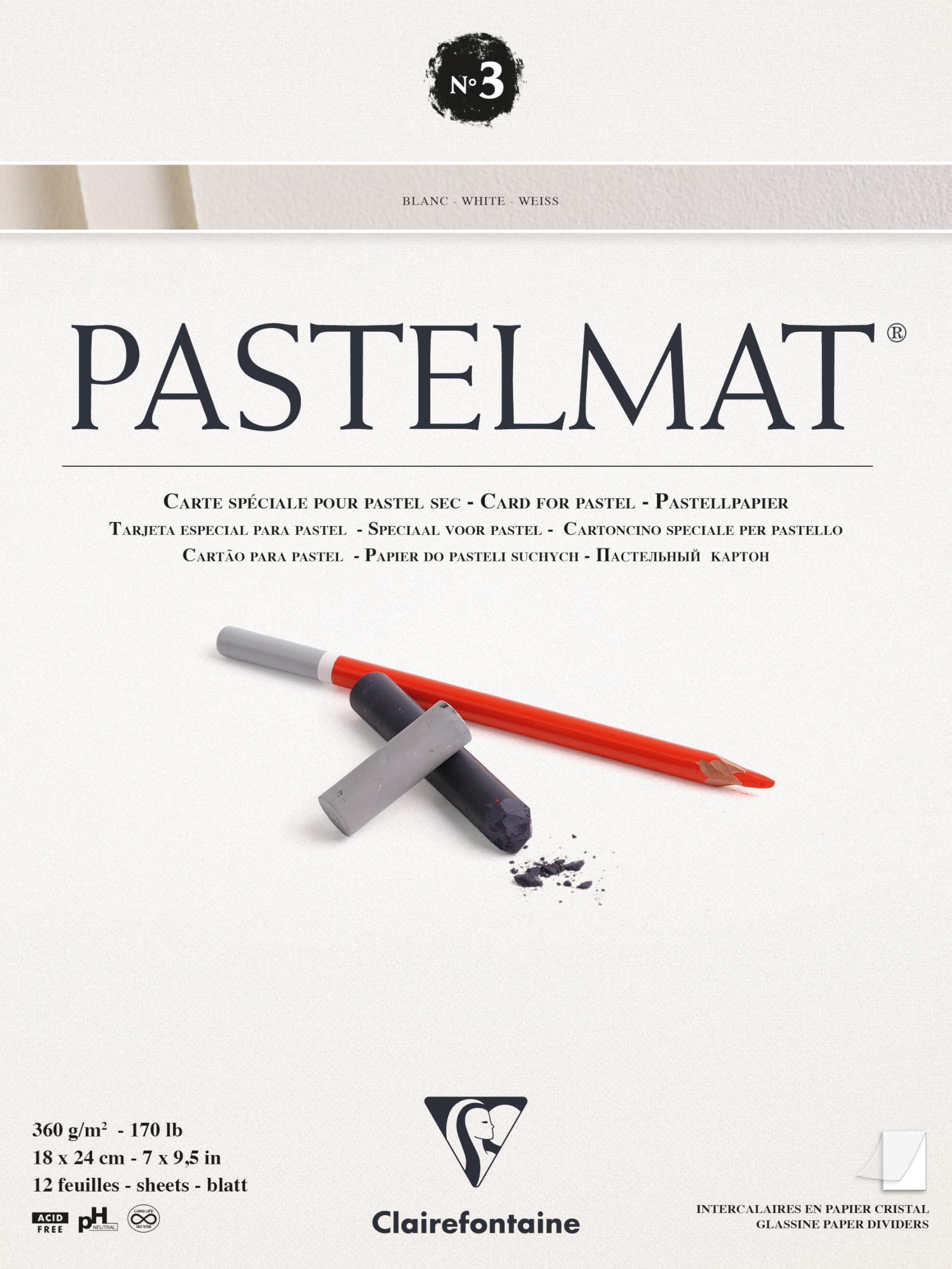 Clairefontaine Pastelmat Pad – White 360g Art Paper, 18x24cm, 12 Sheets
