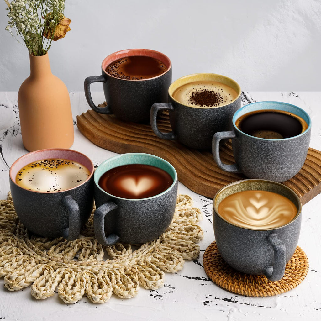 MIAMIO Las Palmitas 6-Piece Large Stoneware Coffee Mug Set - 470ml