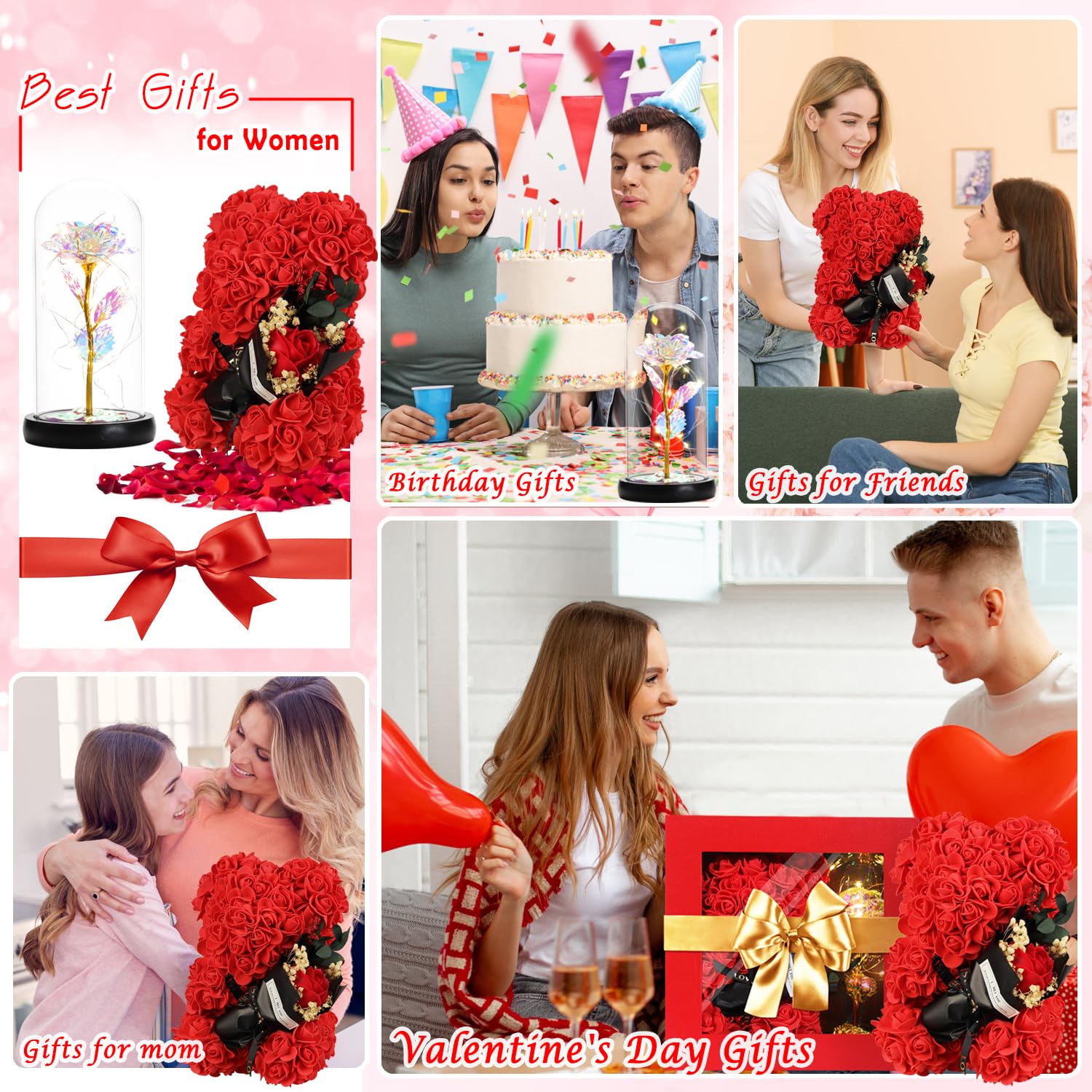 POHOMEGK Rose Teddy Bear & Forever Flower Box - Luxury Artificial Rose Gift