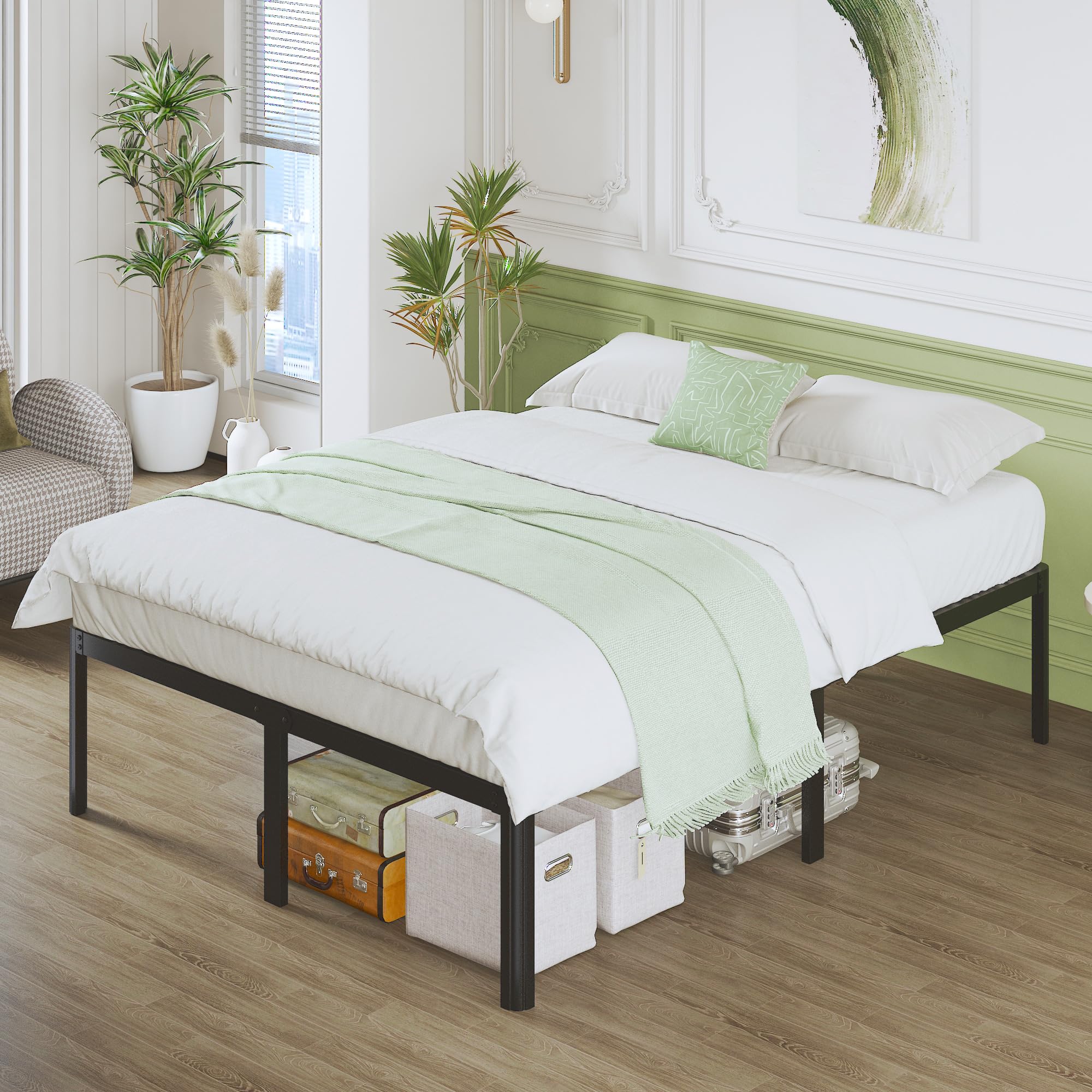 Lutown-Teen King Size Metal Bed Frame | 46cm High Heavy Duty Platform