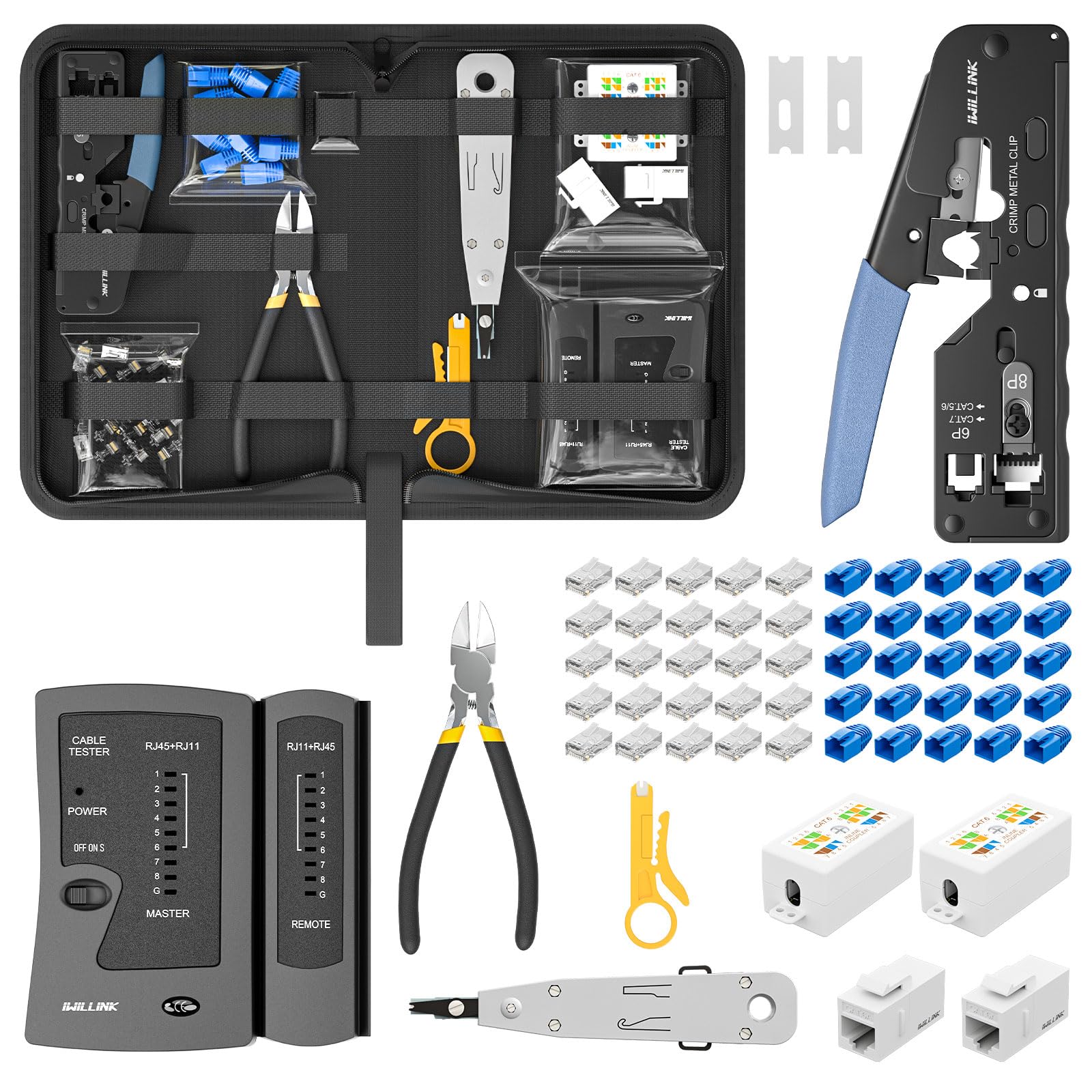 iwillink RJ45 Crimp Tool Kit – Cat6 Cat5e Ethernet Crimper with Connectors