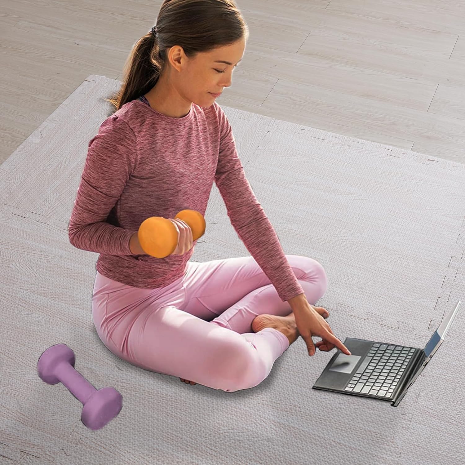 LUVODI Wood Grain Interlocking Foam Floor Tiles | 12Pcs Gym Mats
