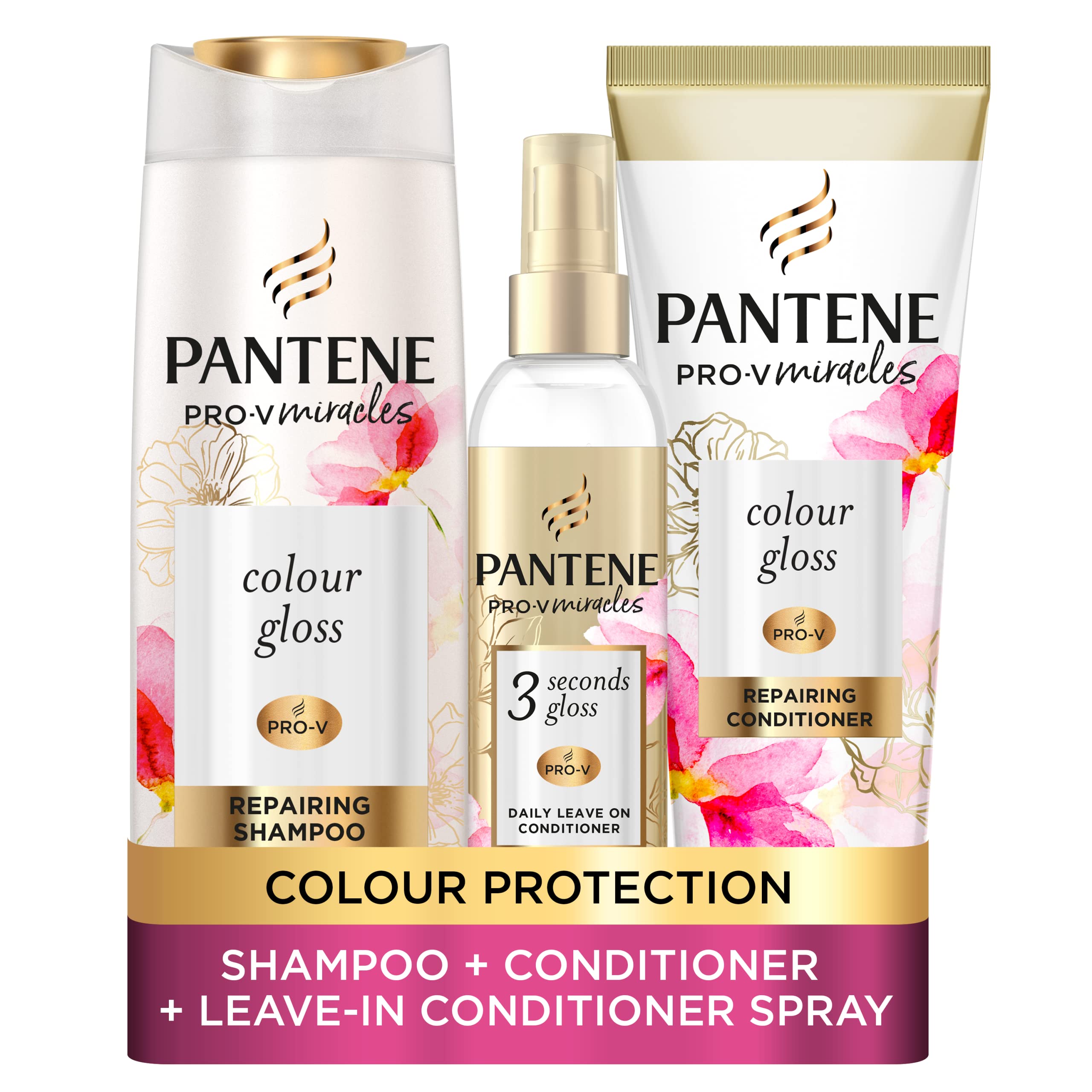 Pantene Colour Gloss Hair Care Set - Biotin Shampoo, Conditioner & Spray