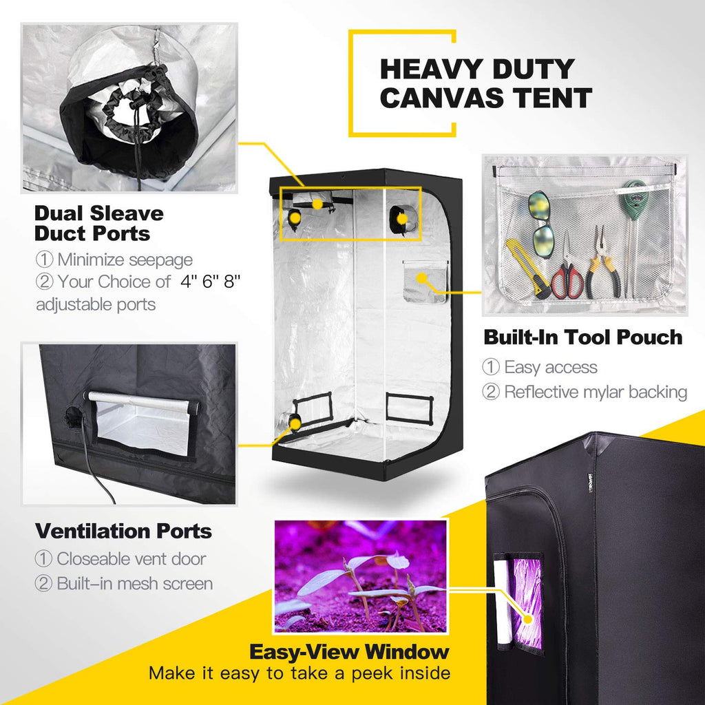 iPower Mylar Hydroponic Grow Tent – 36x36x72 Water-Resistant Indoor Tent