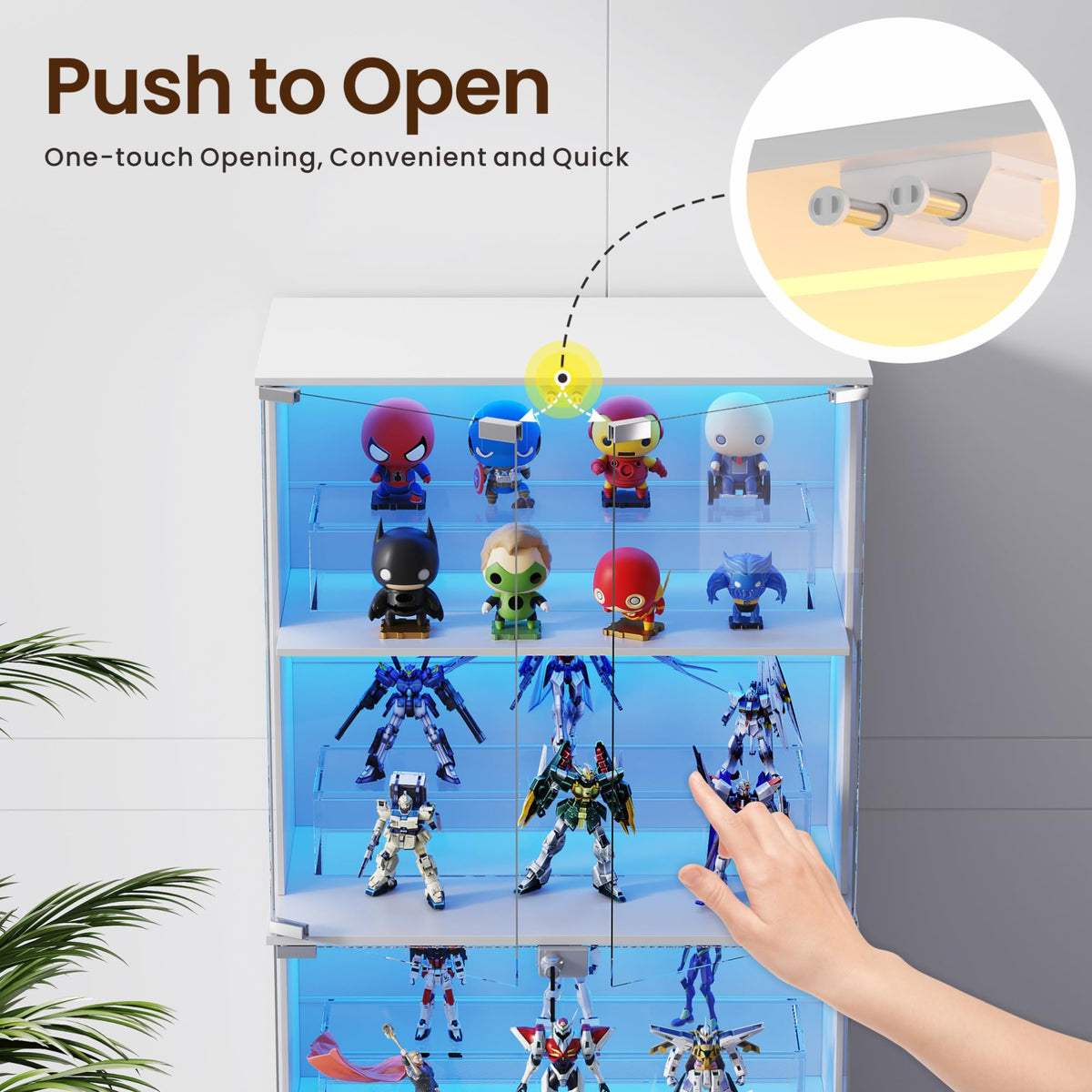 66"Display Cabinets with Glass Doors and Adjustable Shelf for Toys,White - image 5