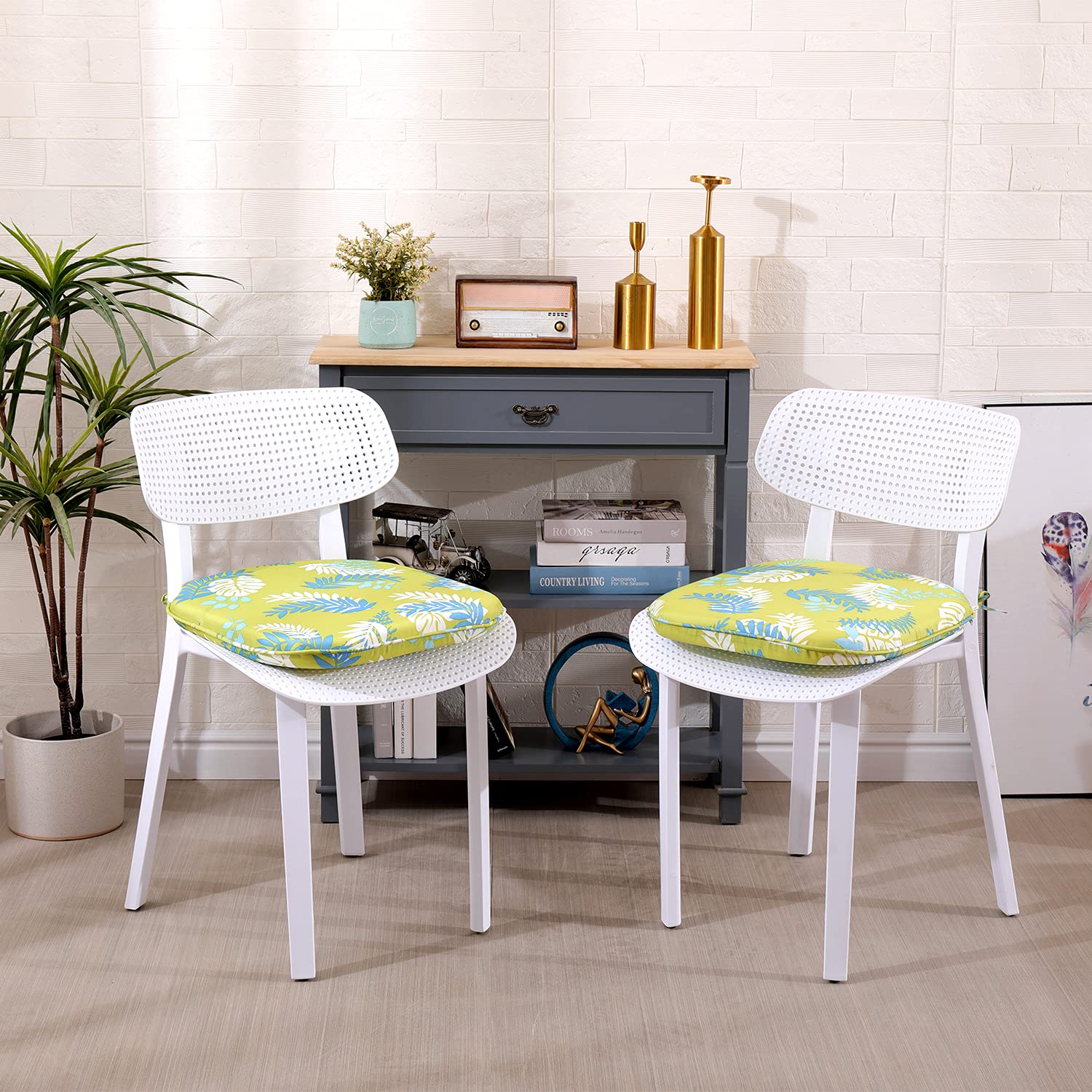 RACE LEAF Waterproof Garden Chair Cushions | Round Seat Pads - 6 Pack