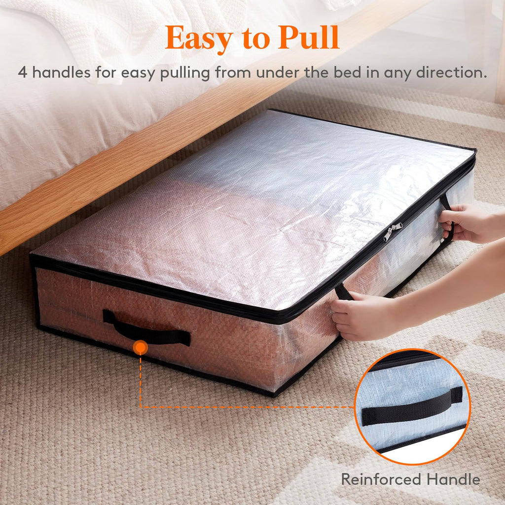 Lifewit 6-Pack Under Bed Storage Bags – 60L Clear Plastic Clothes Organizer
