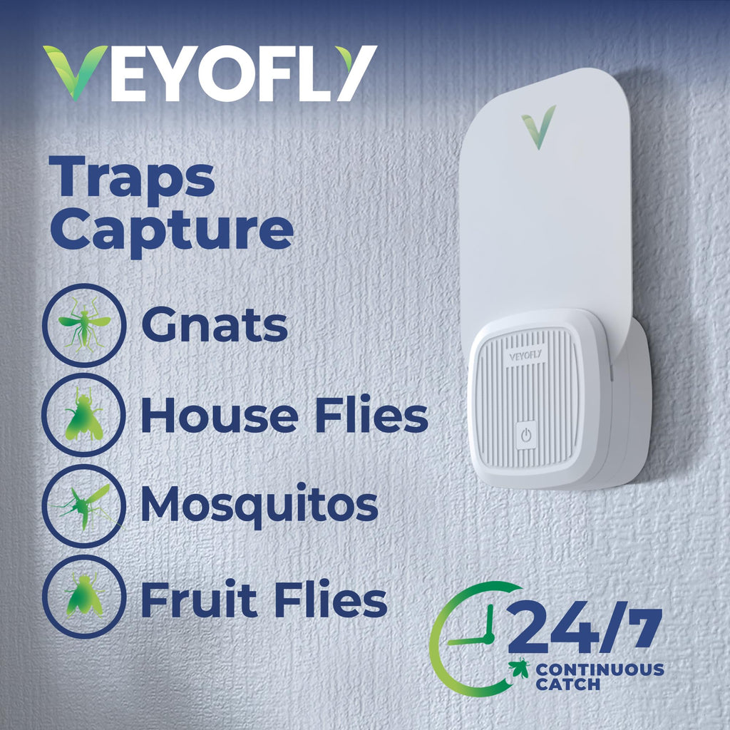 VEYOFLY Indoor Fly Trap | Non-Toxic Plug-in Bug Light (4 Devices + 12 Refills)